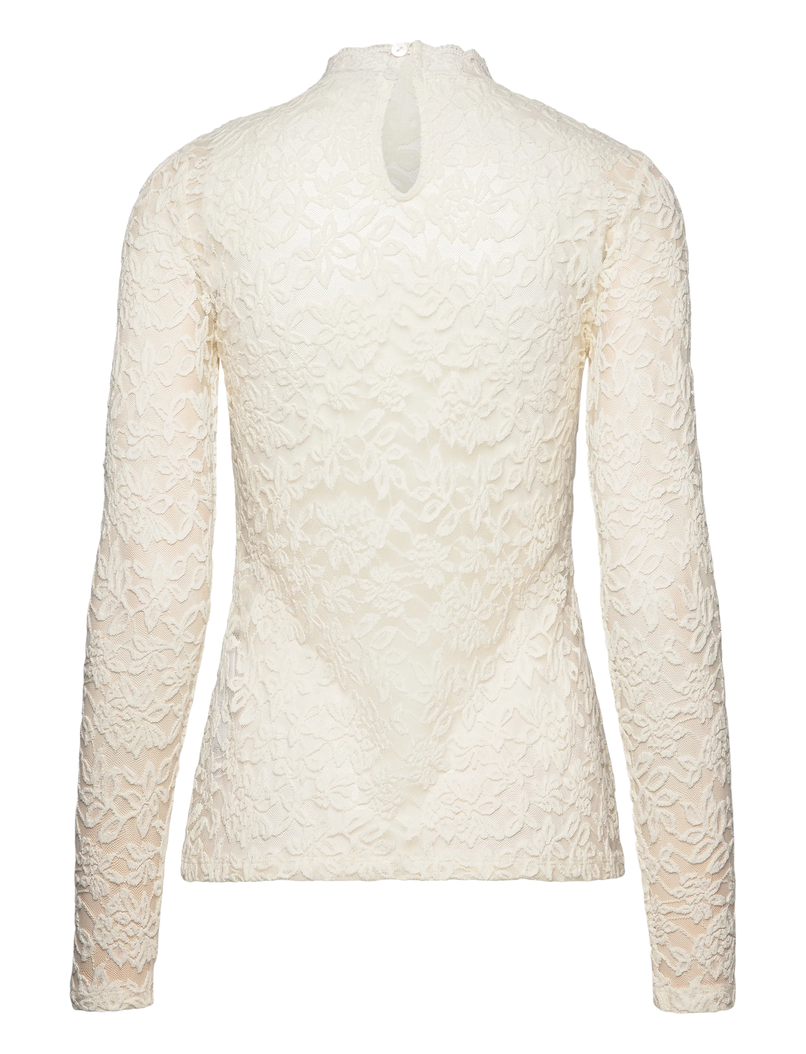 Rosemunde - RWDelicia Lace LS T-neck T-shirt - langærmede toppe - ivory - 1