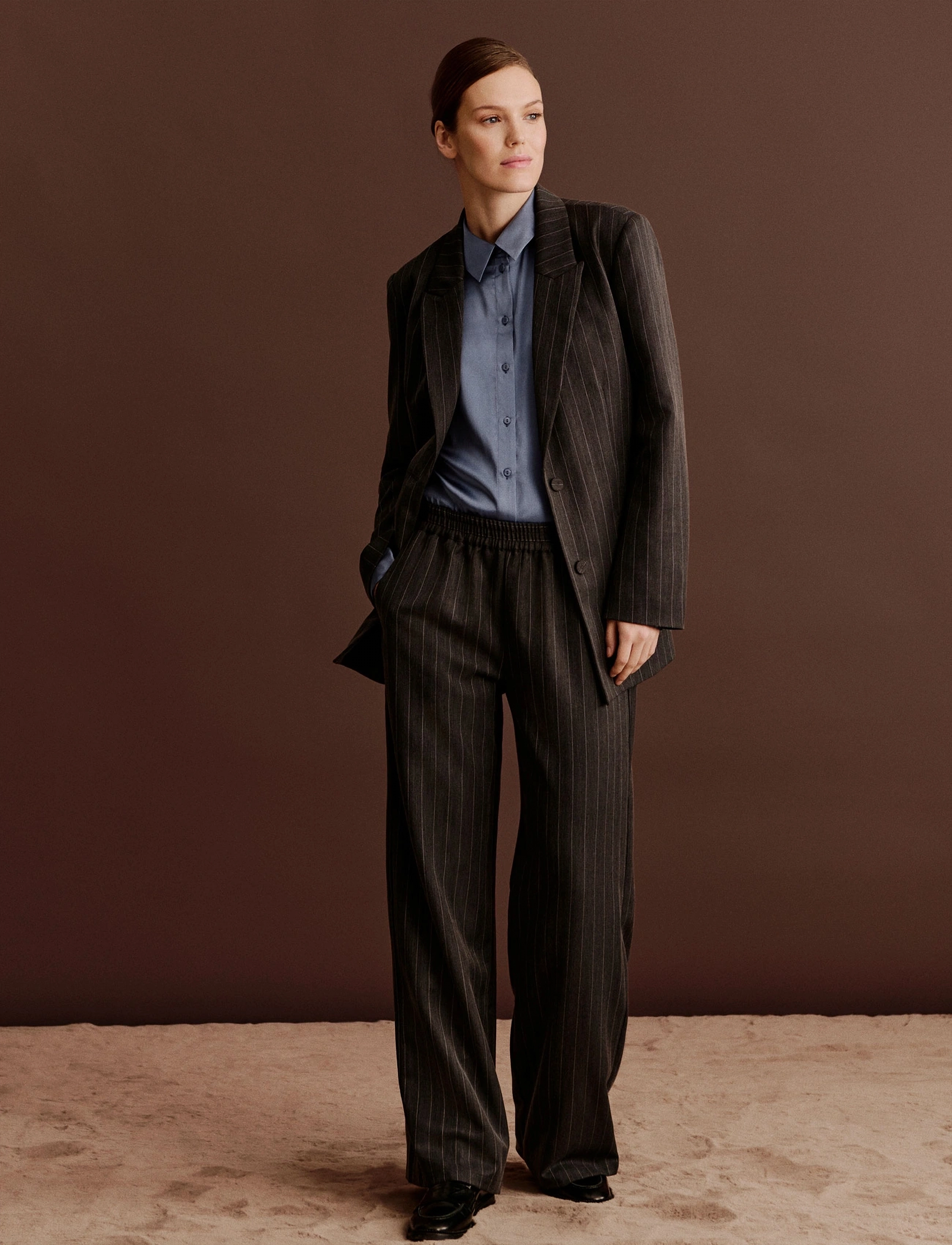 Rosemunde RWPin MW Trousers - Vida byxor - GREY PINSTRIPE / grey