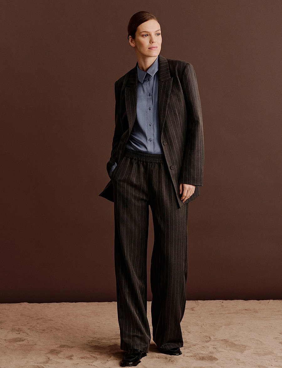 Rosemunde - RWPin MW Trousers - hosen mit weitem bein - grey pinstripe - 0
