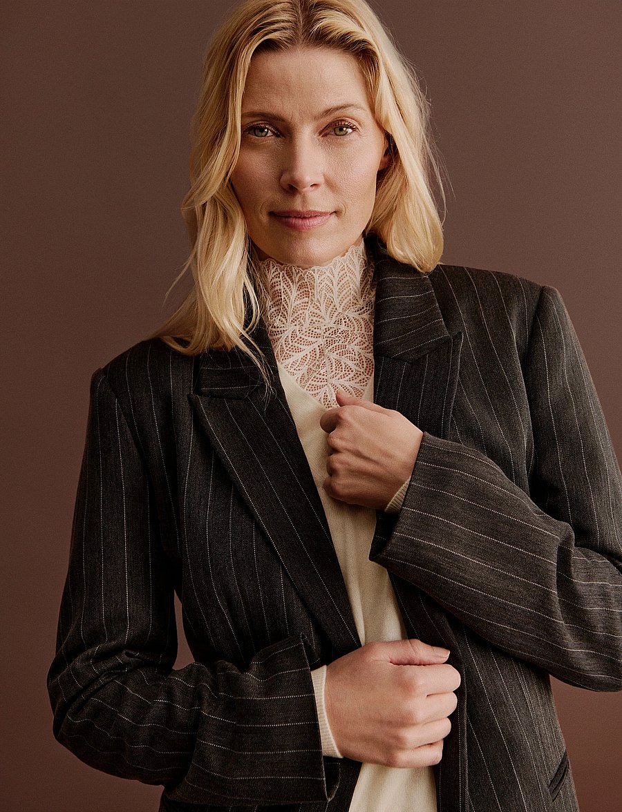 Rosemunde - RWPin LS Blazer - belted blazers - grey pinstripe - 0