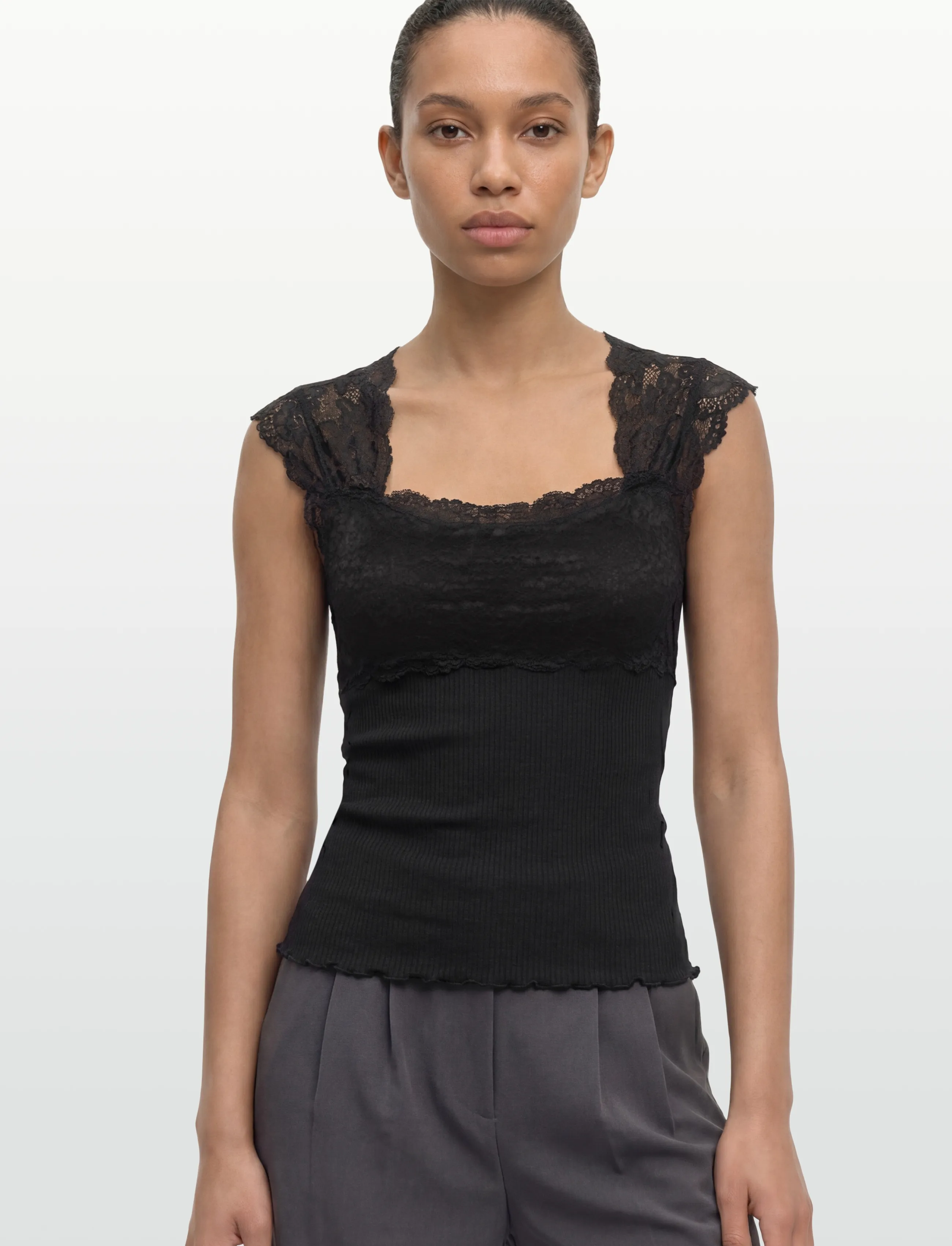 Rosemunde - RWBalta SS Lace Top - ermeløse topper - black - 3