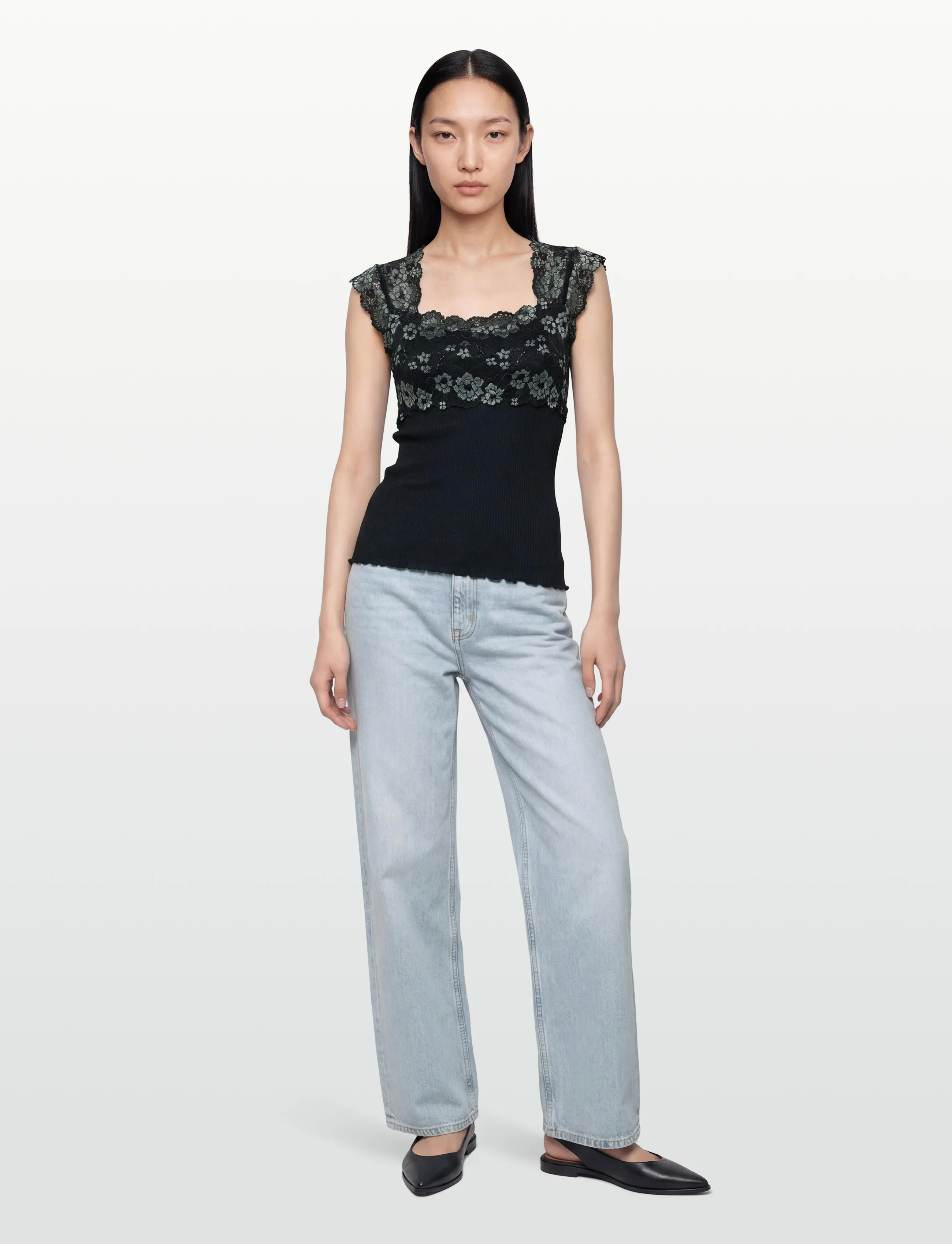 Rosemunde RWBalta SS Lace Top - T-shirts & Toppar - NAVY W/PARIS BLUE / black
