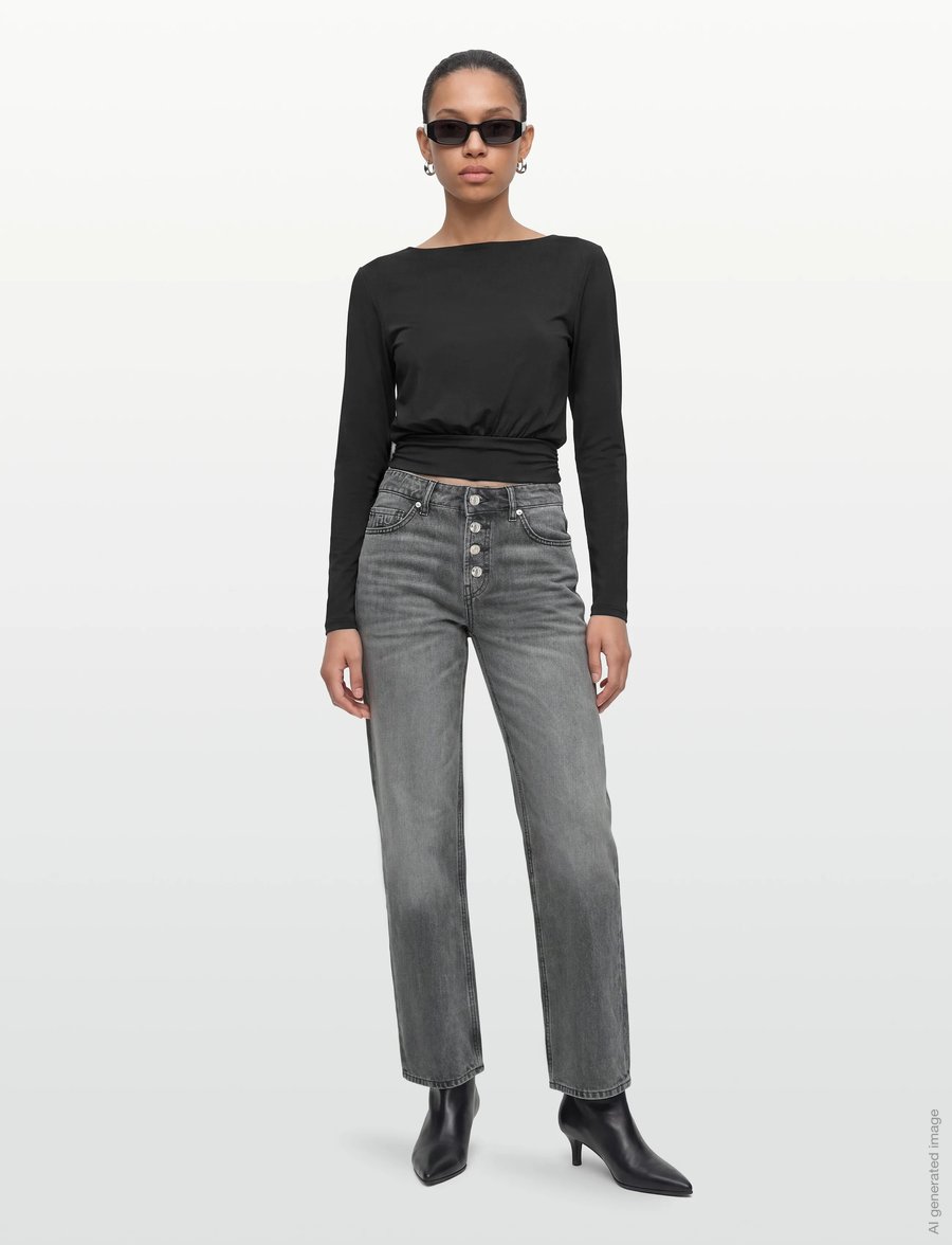 Rosemunde - RWBillie LS O-neck T-shirt - langärmlige tops - black - 0