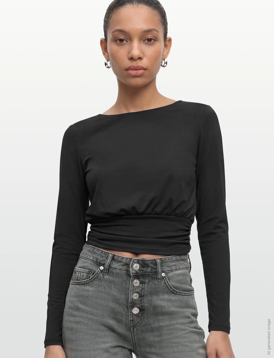 Rosemunde - RWBillie LS O-neck T-shirt - langärmlige tops - black - 3