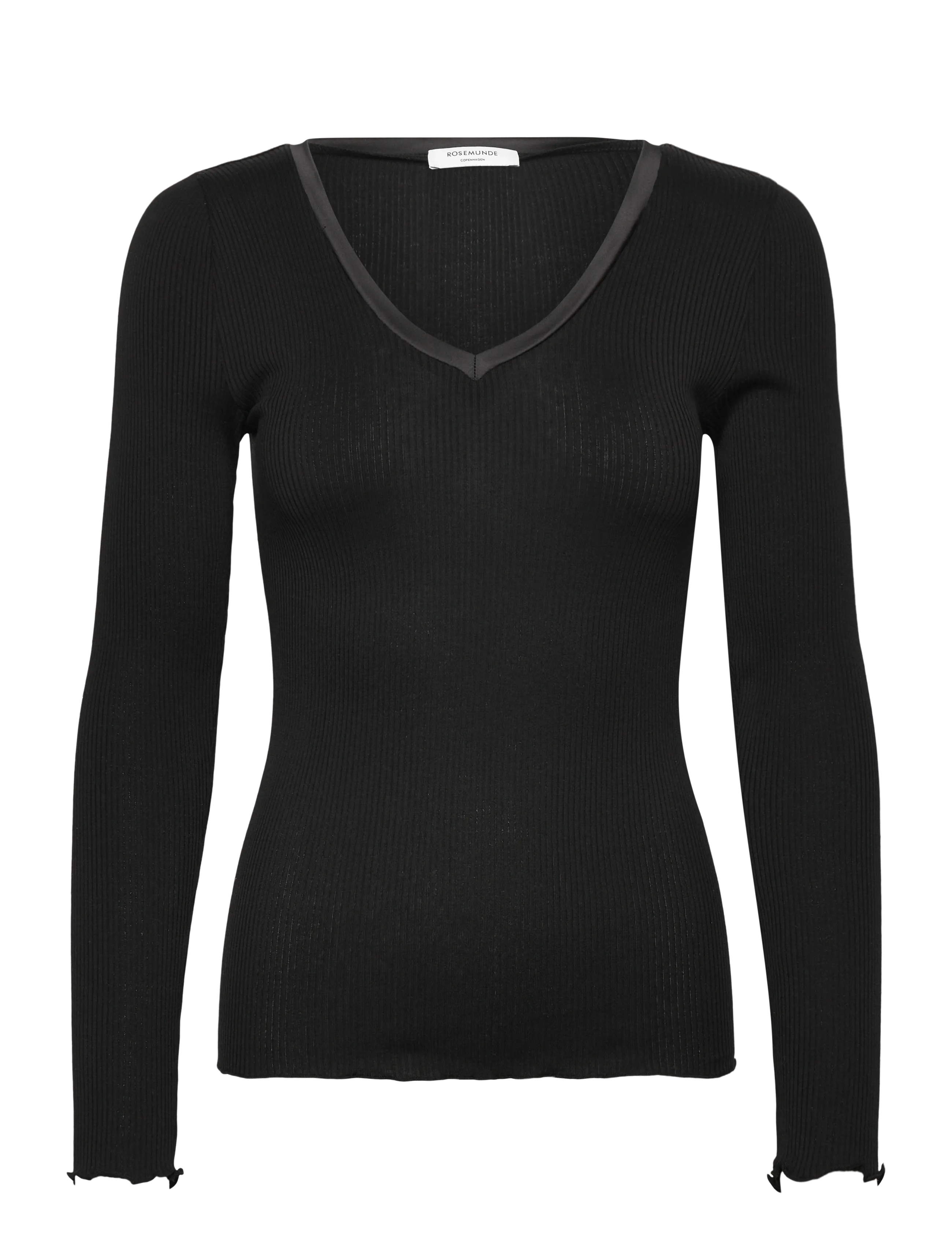 Rosemunde RWBeatha Silk V-Neck Satin Tape T-s - Kampagne - BLACK / black