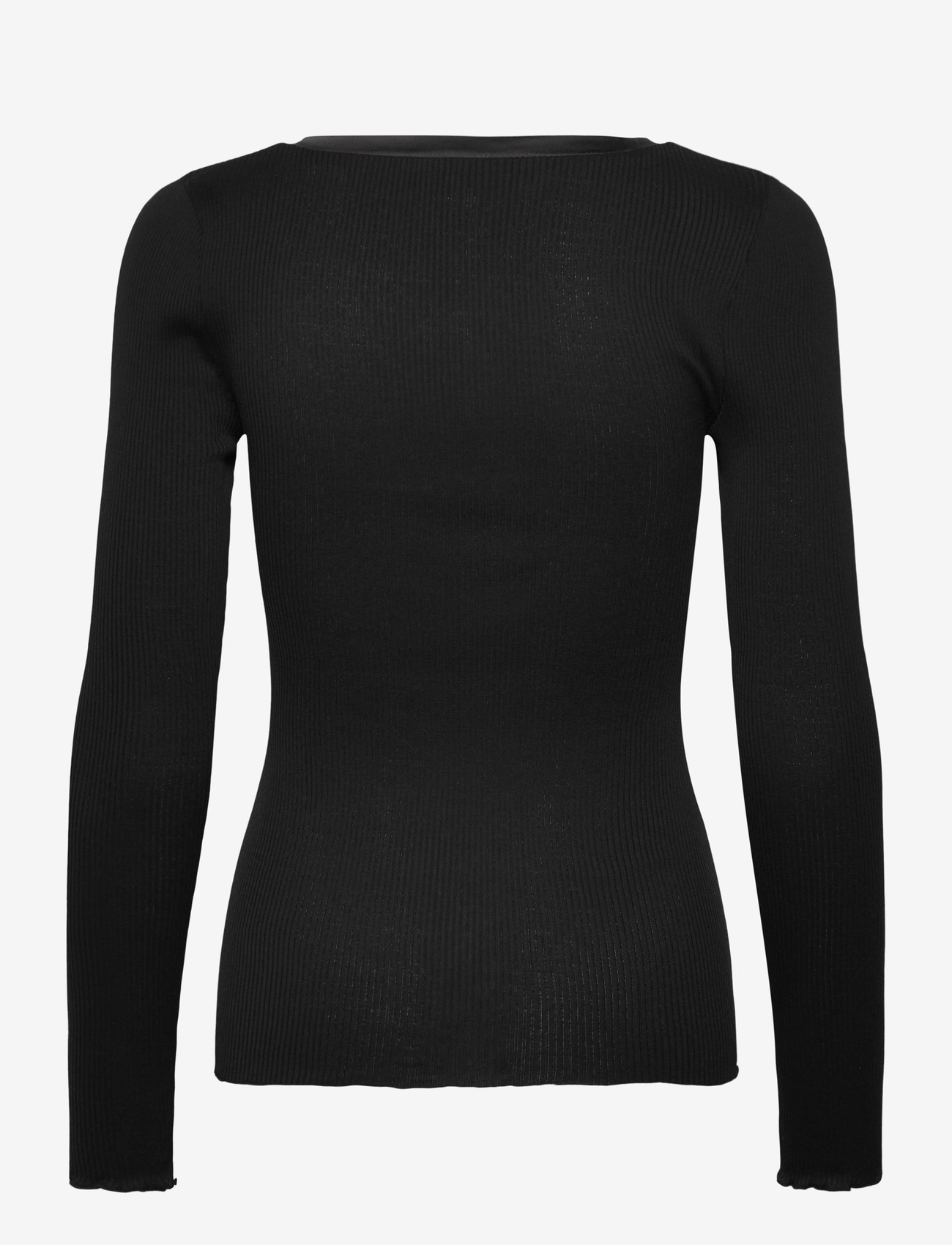 Rosemunde - RWBeatha Silk V-Neck Satin Tape T-s - long-sleeved tops - black - 1