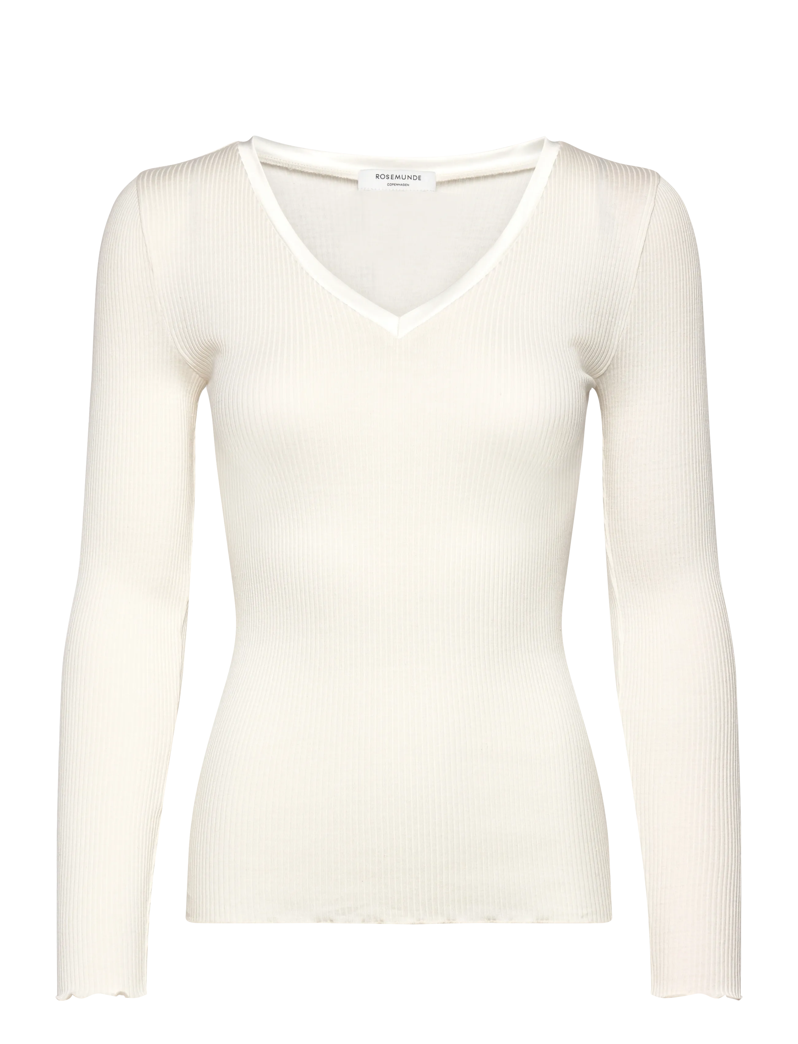 Rosemunde RWBeatha Silk V-Neck Satin Tape T-s - Tøj - IVORY / cream