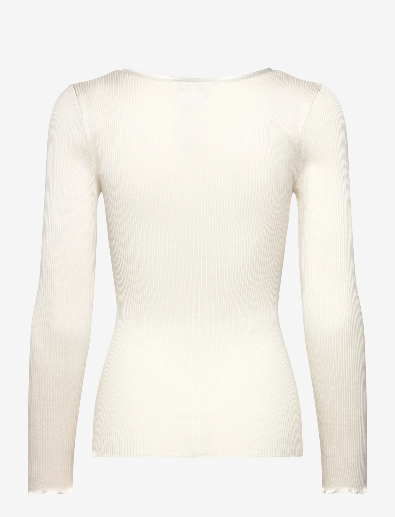 Rosemunde - RWBeatha Silk V-Neck Satin Tape T-s - langærmede toppe - ivory - 2