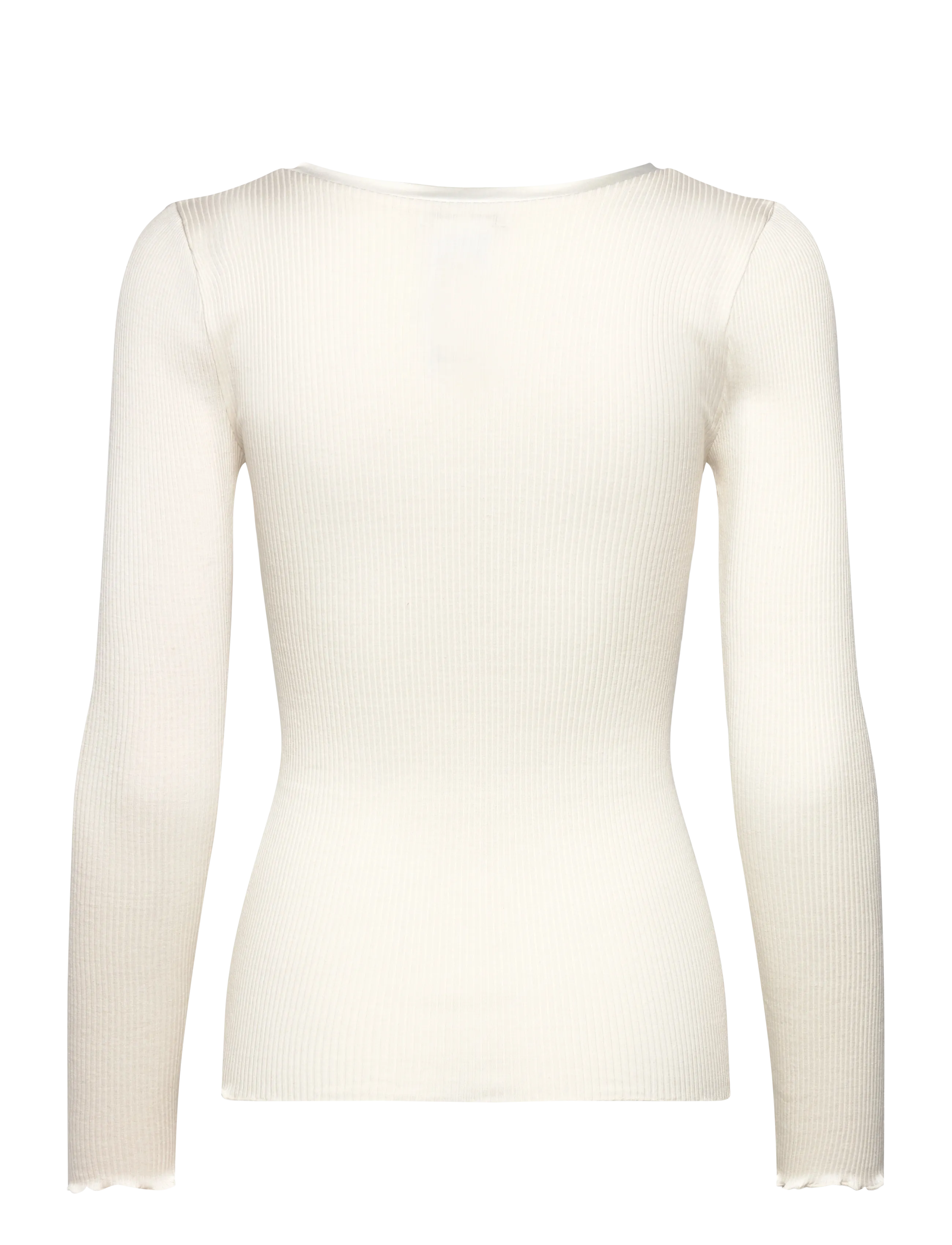 Rosemunde - RWBeatha Silk V-Neck Satin Tape T-s - langærmede toppe - ivory - 2