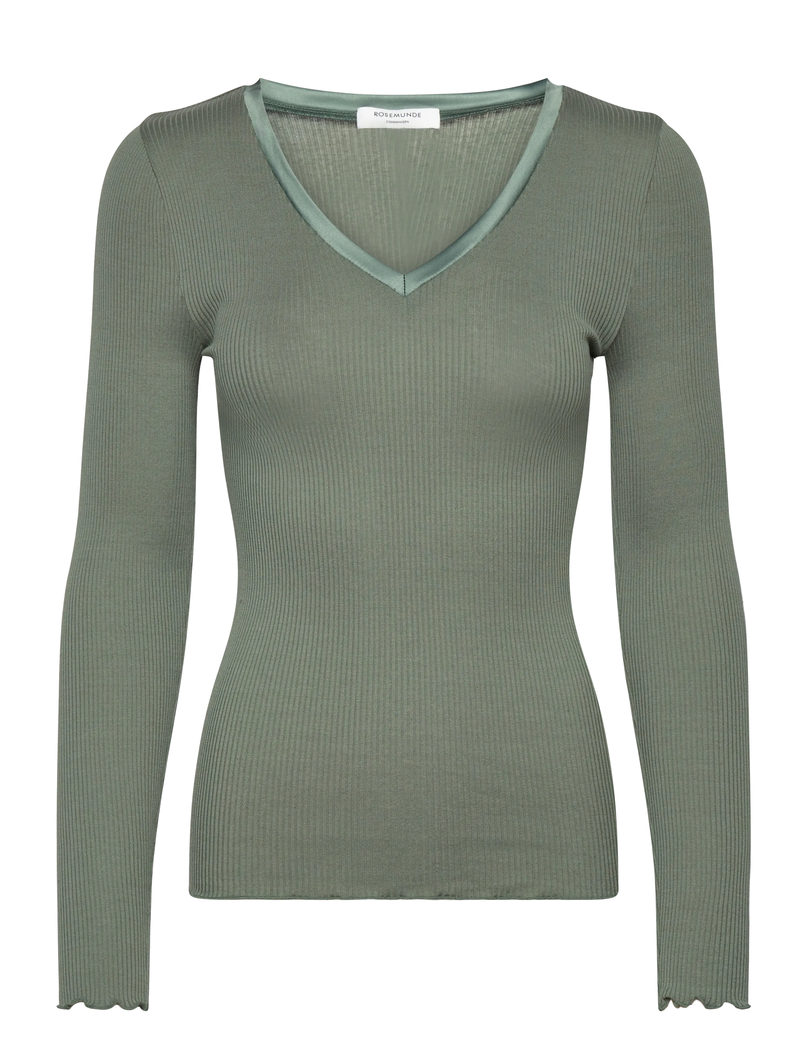 Rosemunde RWBeatha Silk V-Neck Satin Tape T-s - Tøj - LAUREL WREATH / green