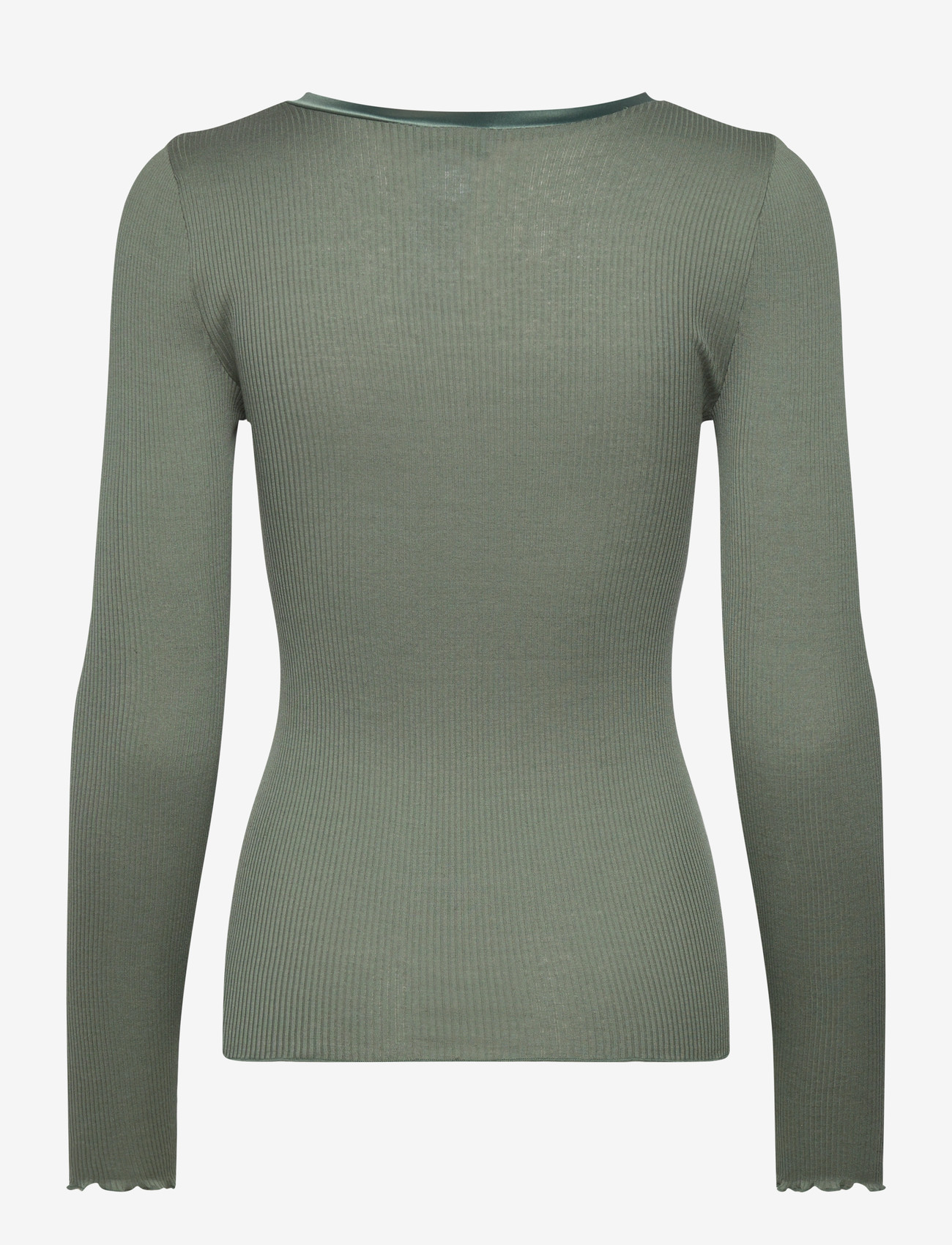 Rosemunde - RWBeatha Silk V-Neck Satin Tape T-s - langærmede toppe - laurel wreath - 1
