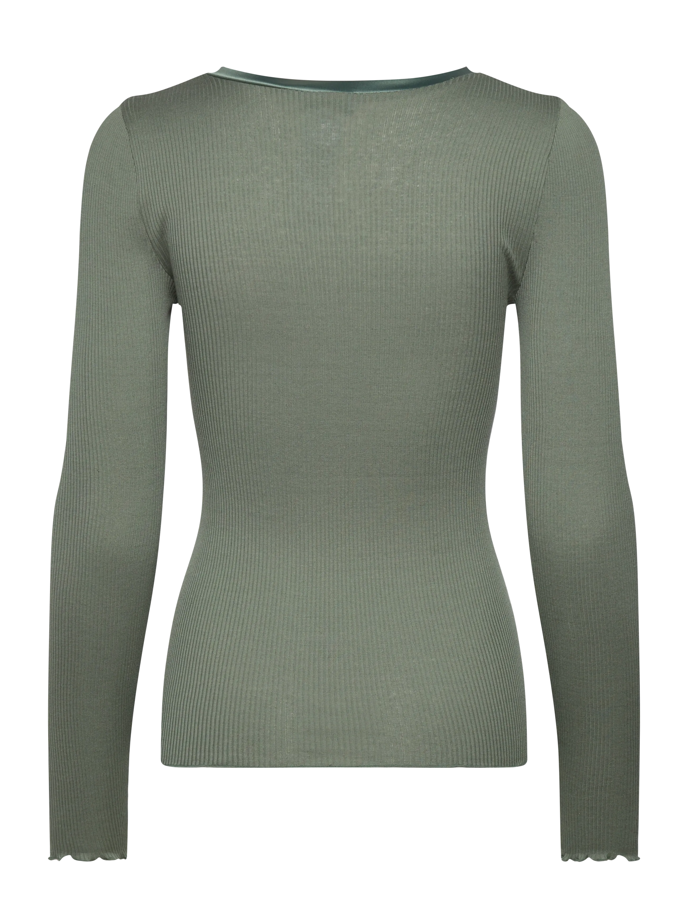 Rosemunde - RWBeatha Silk V-Neck Satin Tape T-s - langærmede toppe - laurel wreath - 1