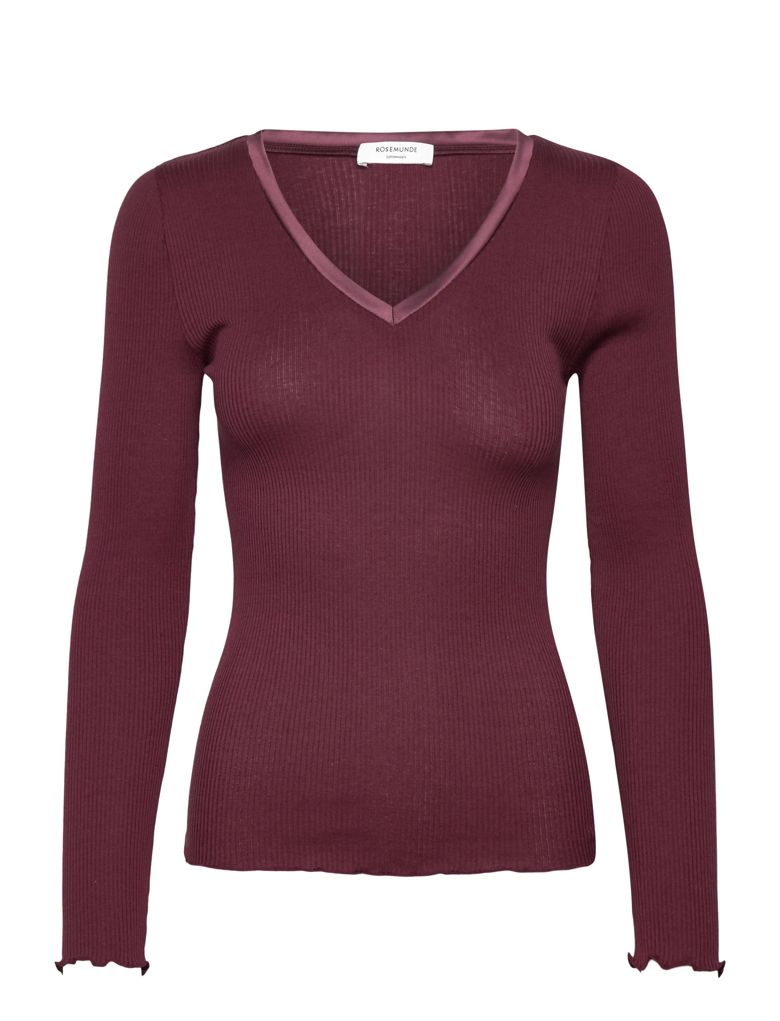 Rosemunde RWBeatha Silk V-Neck Satin Tape T-s - Tøj - TAWNY PORT / burgundy