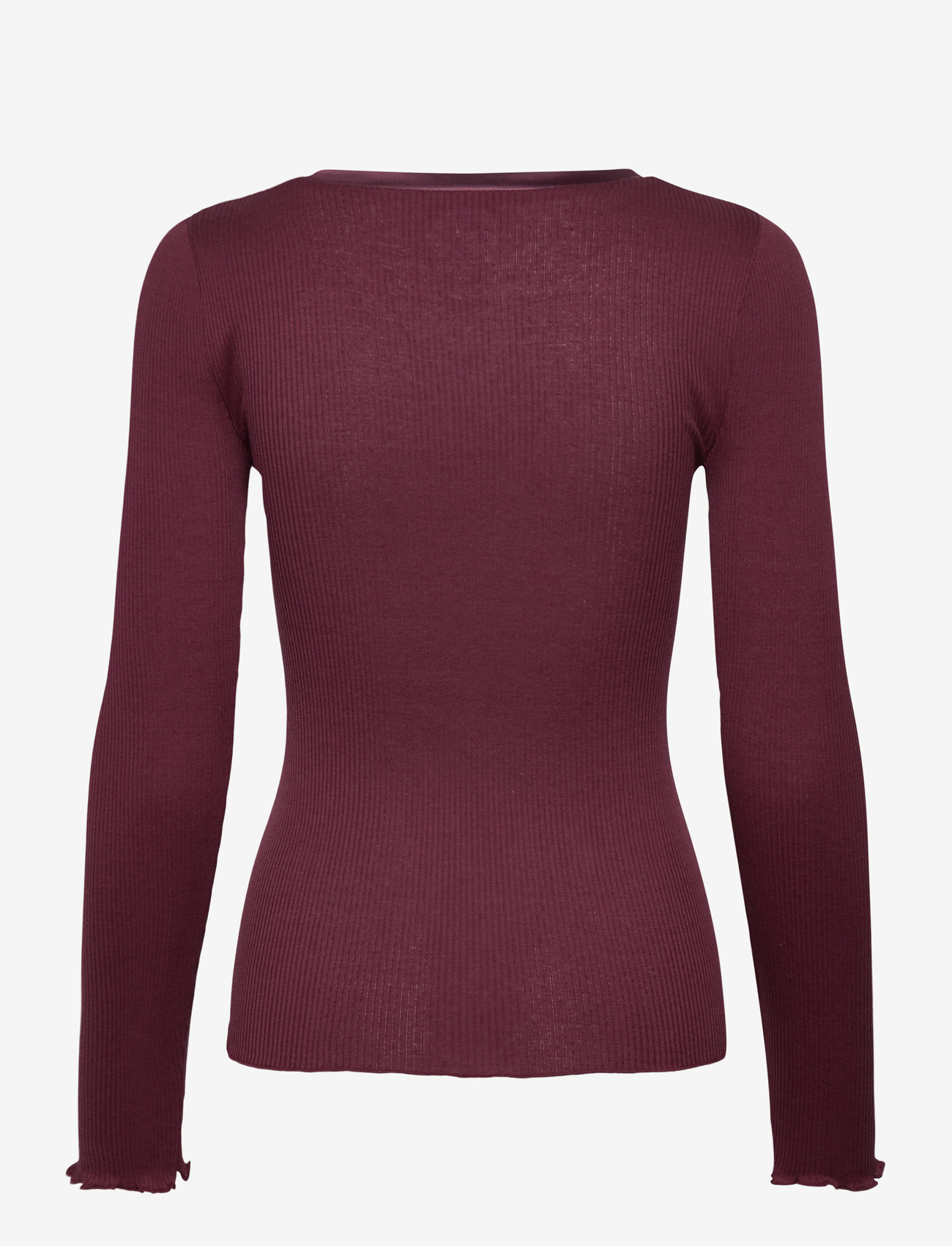 Rosemunde - RWBeatha Silk V-Neck Satin Tape T-s - long-sleeved tops - tawny port - 1