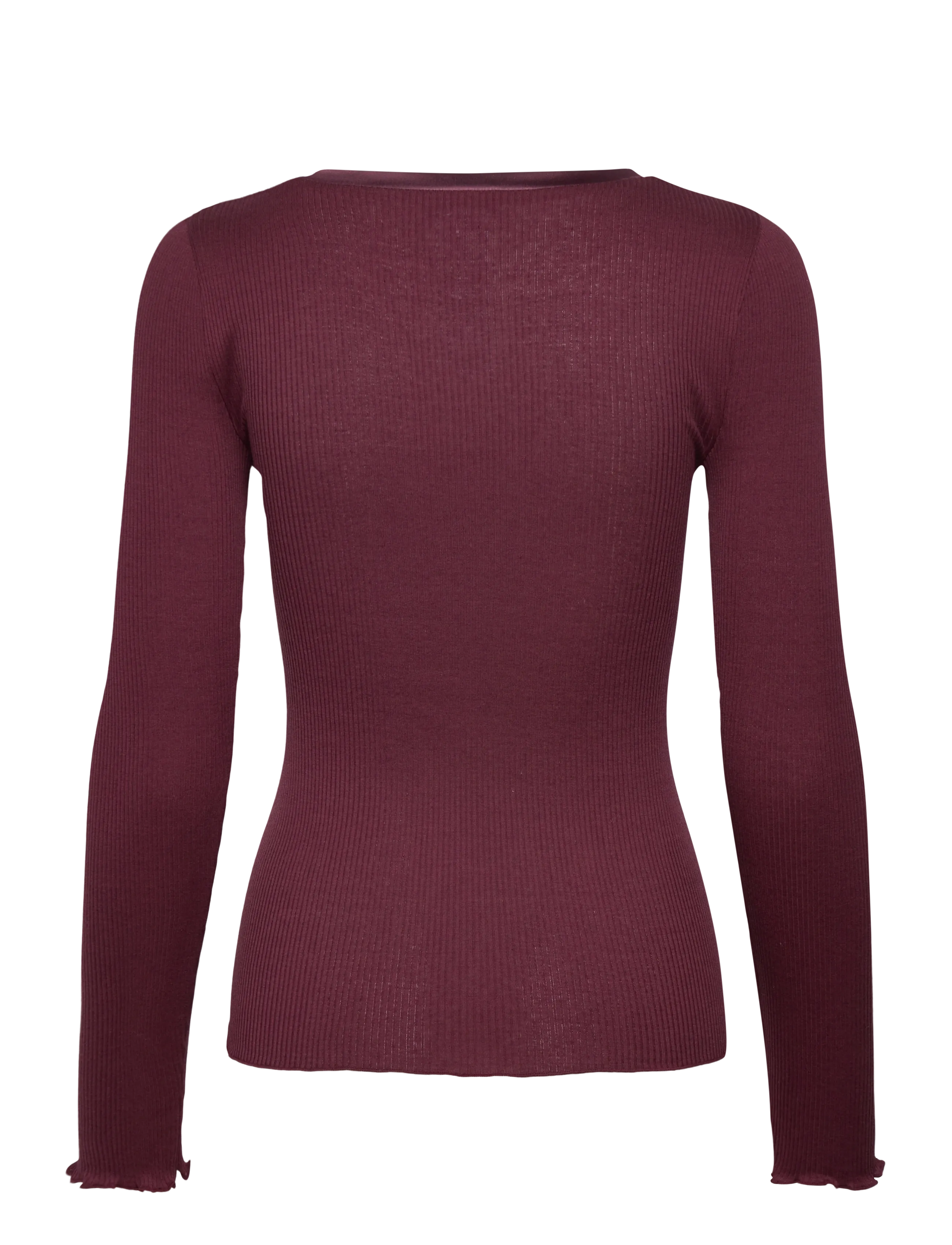 Rosemunde - RWBeatha Silk V-Neck Satin Tape T-s - langærmede toppe - tawny port - 1