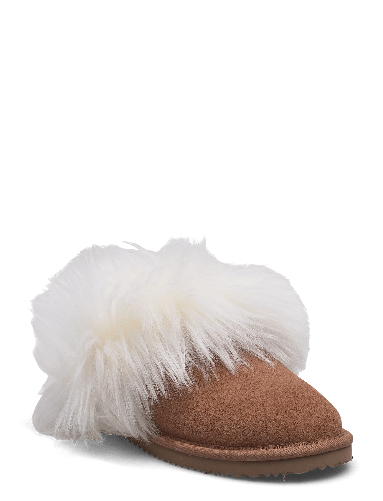 RHEvelyn Leather Long Hair Slippers - ALMOND