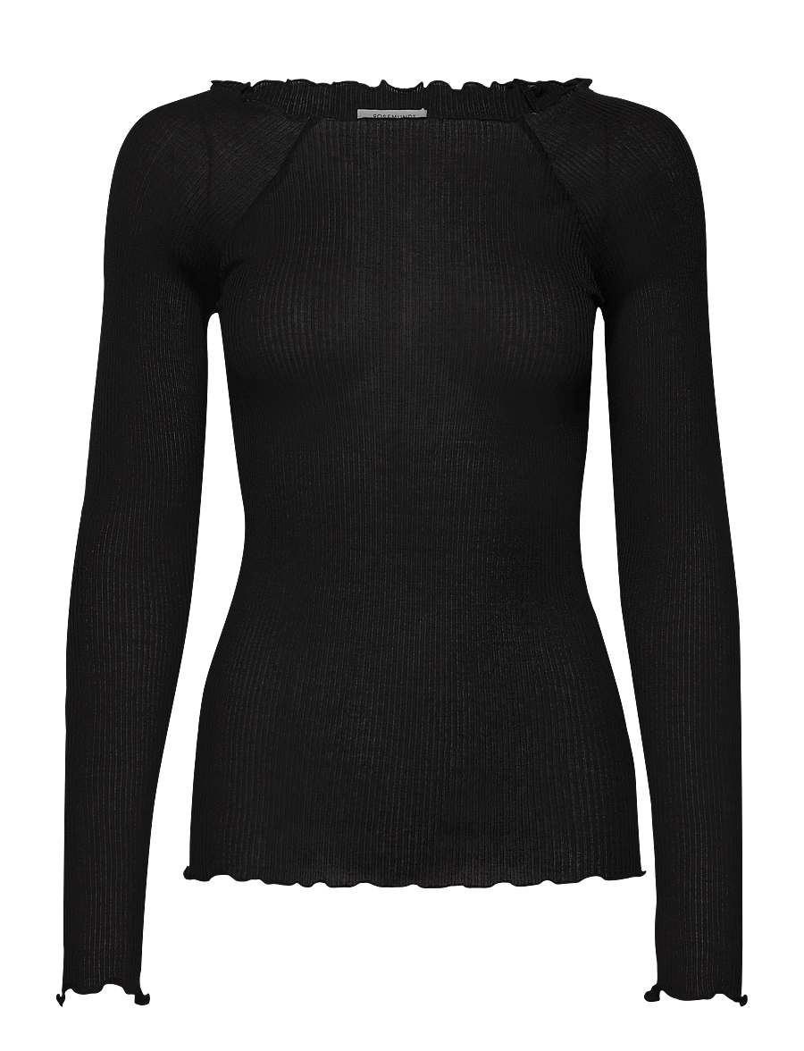 Rosemunde - RWBliss Silk LS Boatneck t-shirt - langärmlige tops - black - 0