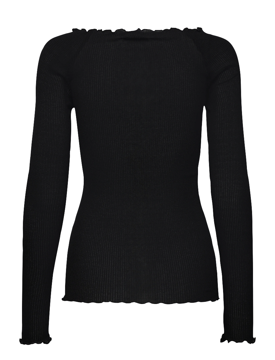 Rosemunde - RWBliss Silk LS Boatneck t-shirt - langärmlige tops - black - 1