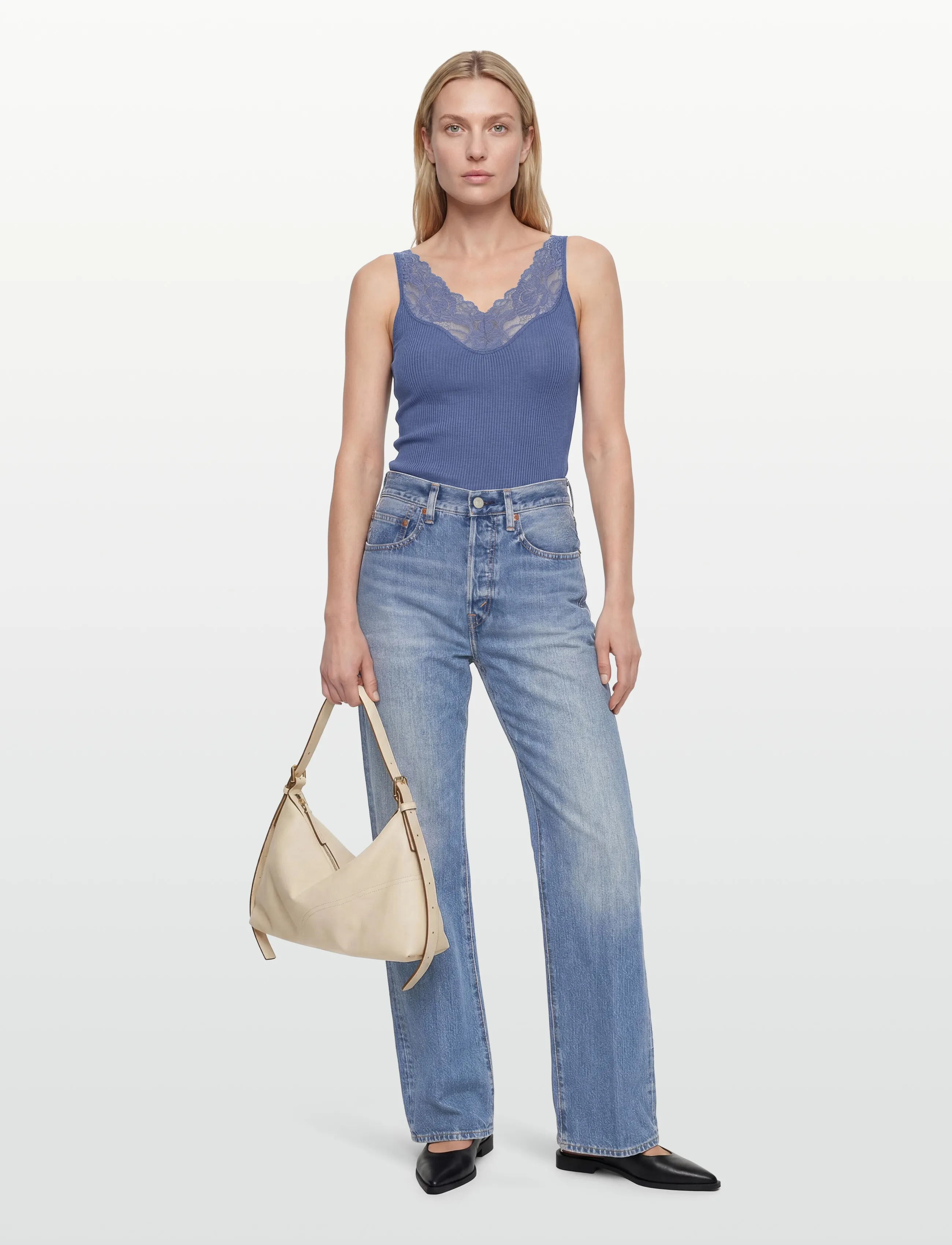 Rosemunde Rwbeatha Silk Sl Lace Top, M, Blue, T-Shirts & Toppe > Uden Ærmer, Dame
