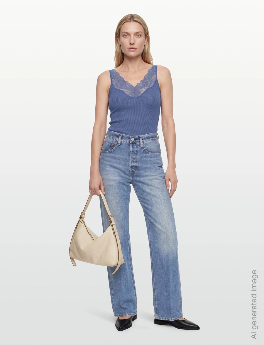 Rosemunde - RWBeatha Silk SL Lace Top - varrukateta topid - dutch blue - 0
