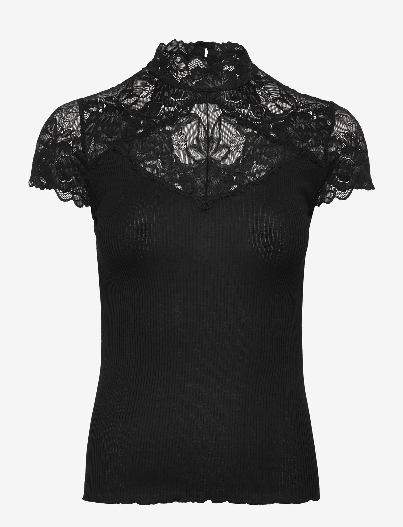Rosemunde - RWBeatha Silk Capsleeve Lace T-shir - t-shirts - black - 0