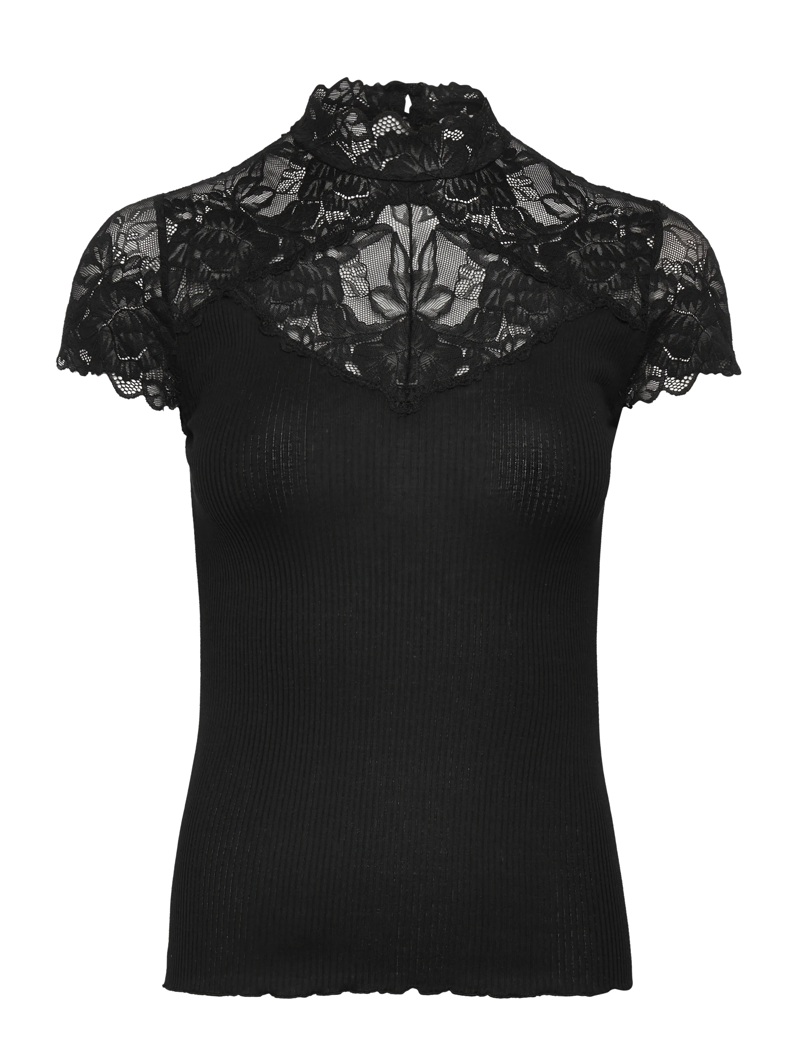 Rosemunde RWBeatha Silk Capsleeve Lace T-shir - T-shirty & Topy - BLACK / black