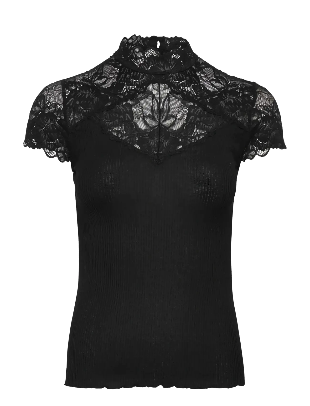 Rosemunde - RWBeatha Silk Capsleeve Lace T-shir - t-shirts - black - 0