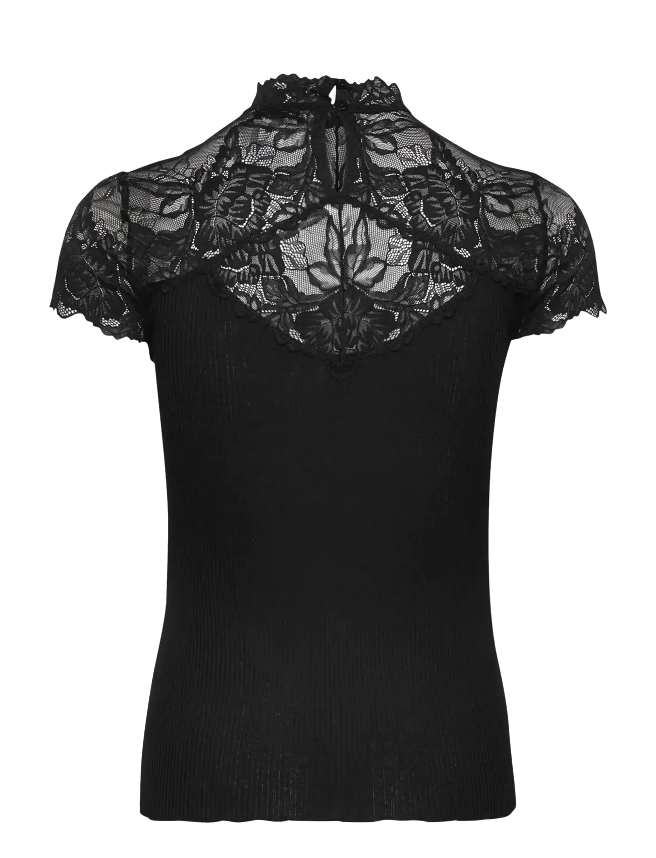 Rosemunde - RWBeatha Silk Capsleeve Lace T-shir - t-shirts - black - 1