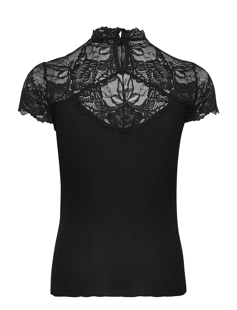 Rosemunde - RWBeatha Silk Capsleeve Lace T-shir - t-shirty - black - 1