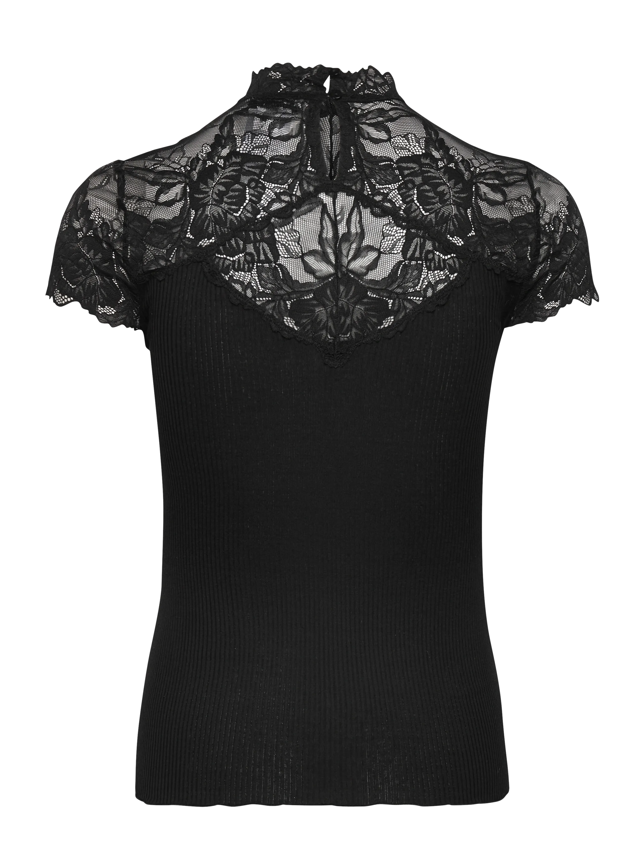 Rosemunde - RWBeatha Silk Capsleeve Lace T-shir - t-särgid - black - 1