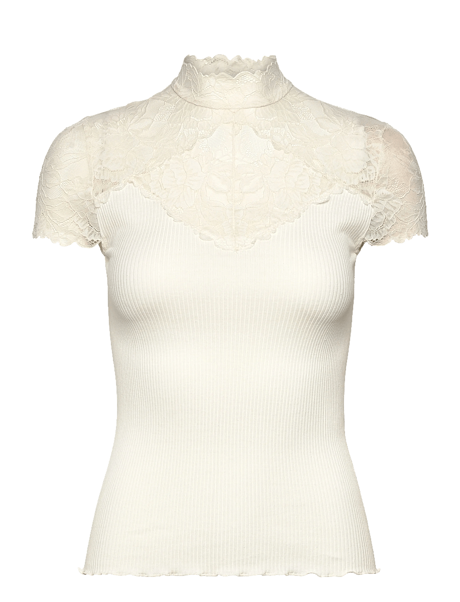 Rosemunde - RWBeatha Silk Capsleeve Lace T-shirt - t-shirts - ivory - 0