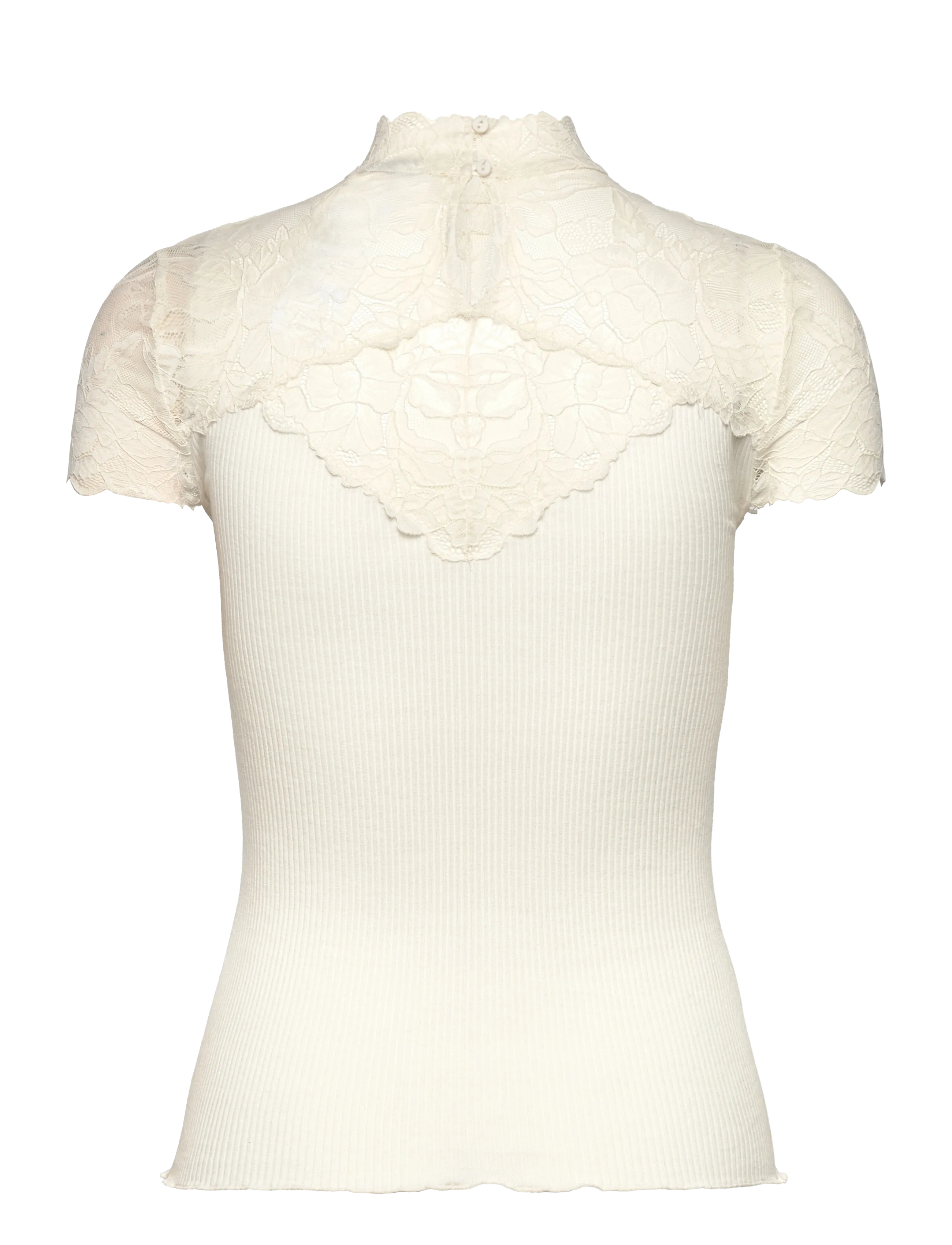 Rosemunde - RWBeatha Silk Capsleeve Lace T-shirt - t-shirts - ivory - 1