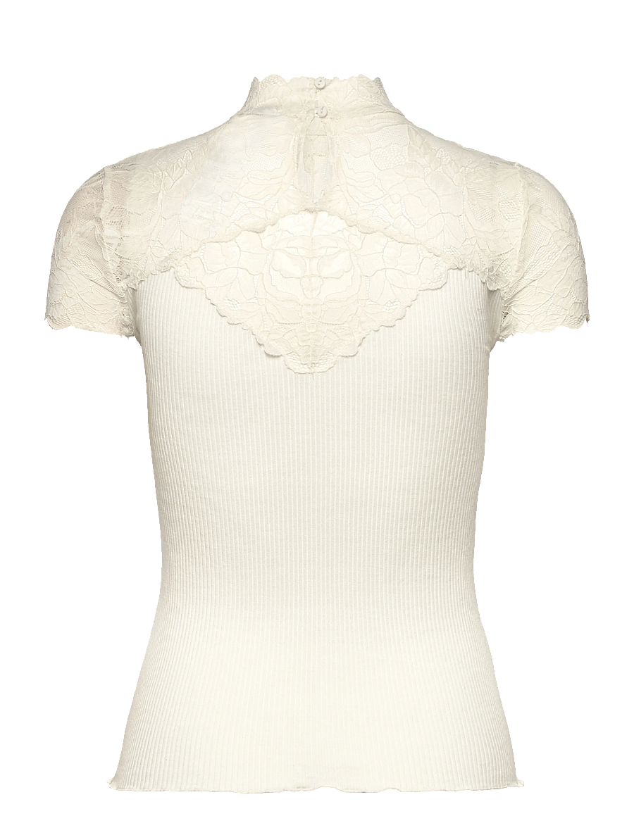 Rosemunde - RWBeatha Silk Capsleeve Lace T-shirt - t-shirts - ivory - 1