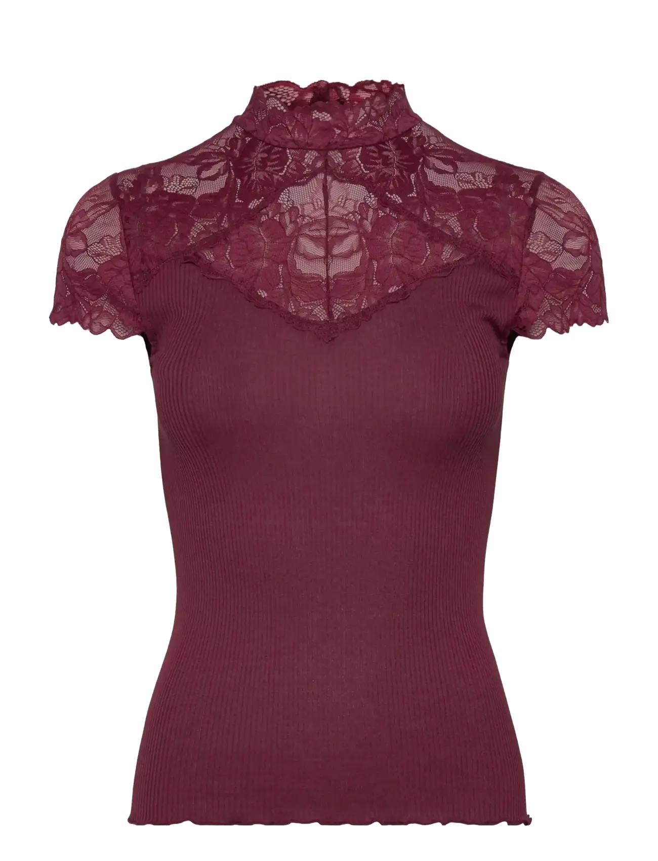 Rosemunde RWBeatha Silk Capsleeve Lace T-shir - T-shirts - WINDSOR WINE / red