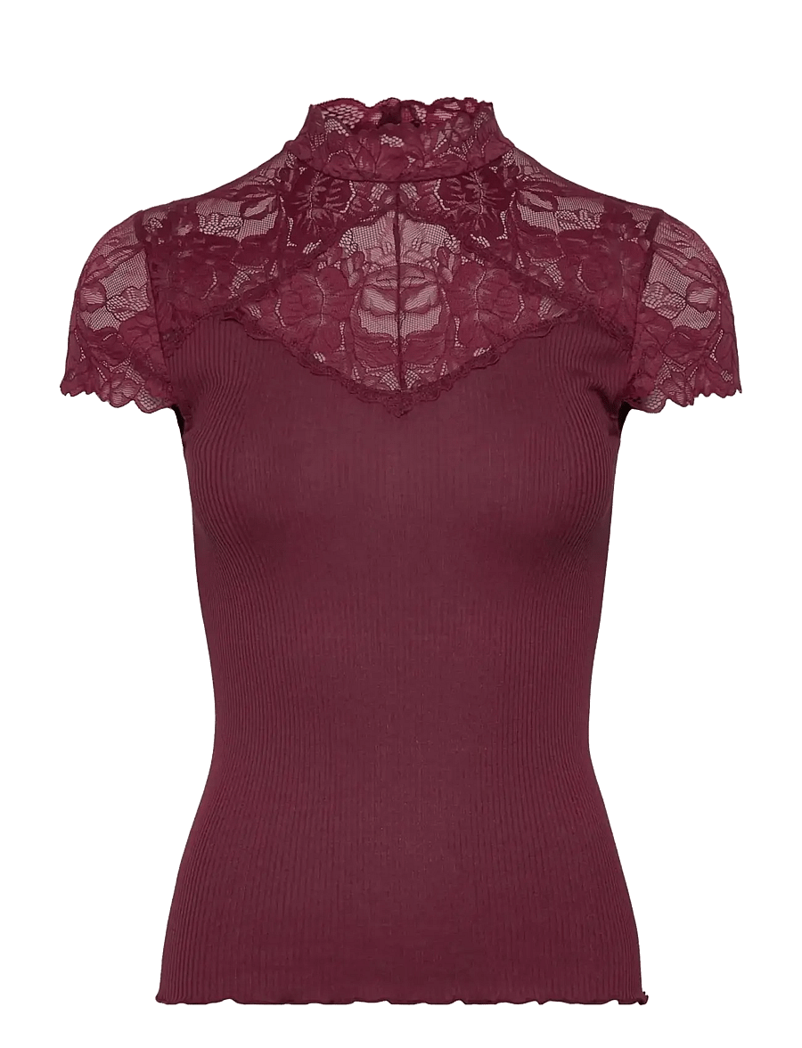 Rosemunde - RWBeatha Silk Capsleeve Lace T-shir - t-shirts - windsor wine - 0