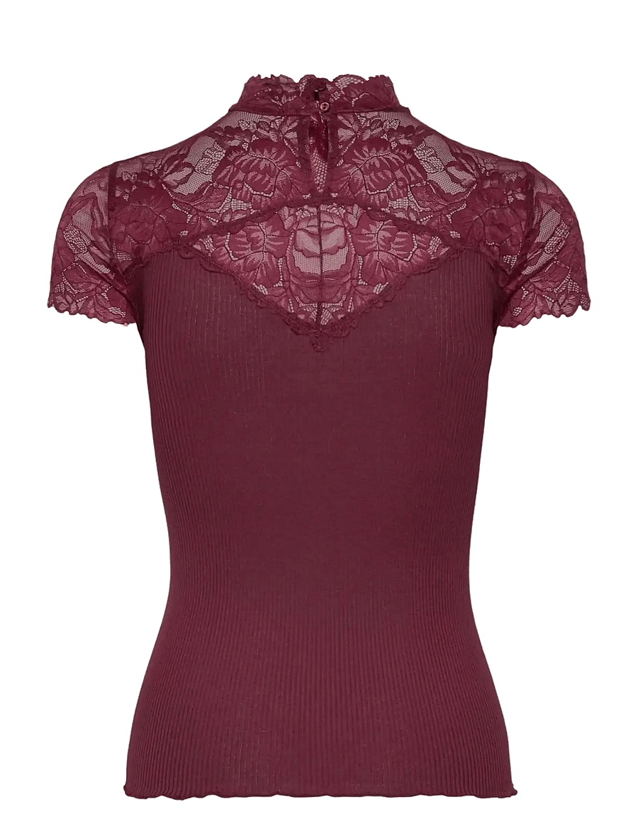Rosemunde - RWBeatha Silk Capsleeve Lace T-shir - t-shirts - windsor wine - 1