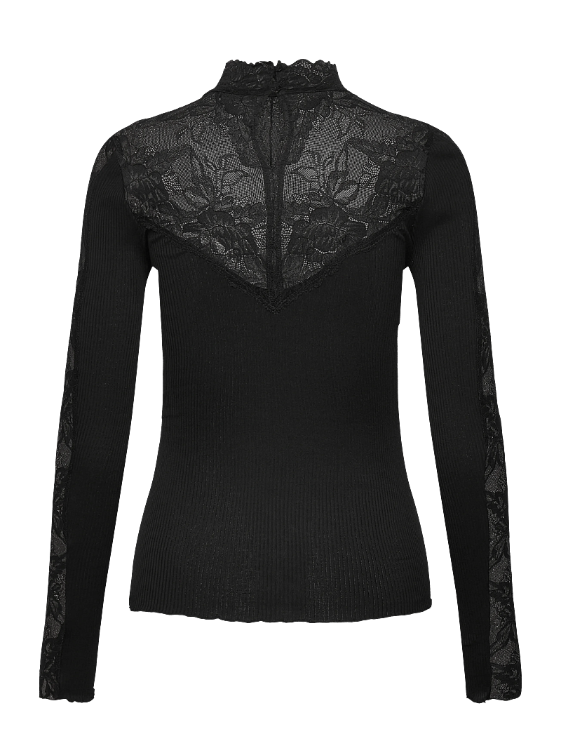 Rosemunde - RWBeatha Silk LS Lace T-neck T-shir - hauts à manches longues - black - 1