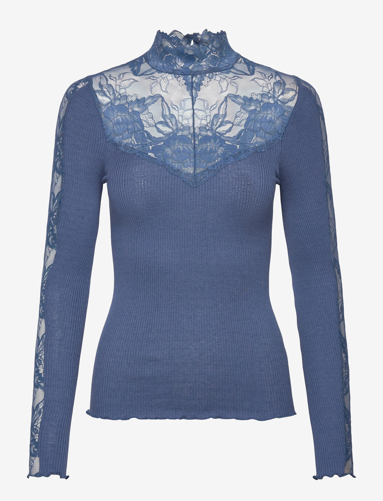 Rosemunde - RWBeatha Silk LS Lace T-neck T-shir - polotröjor - ensign blue - 0