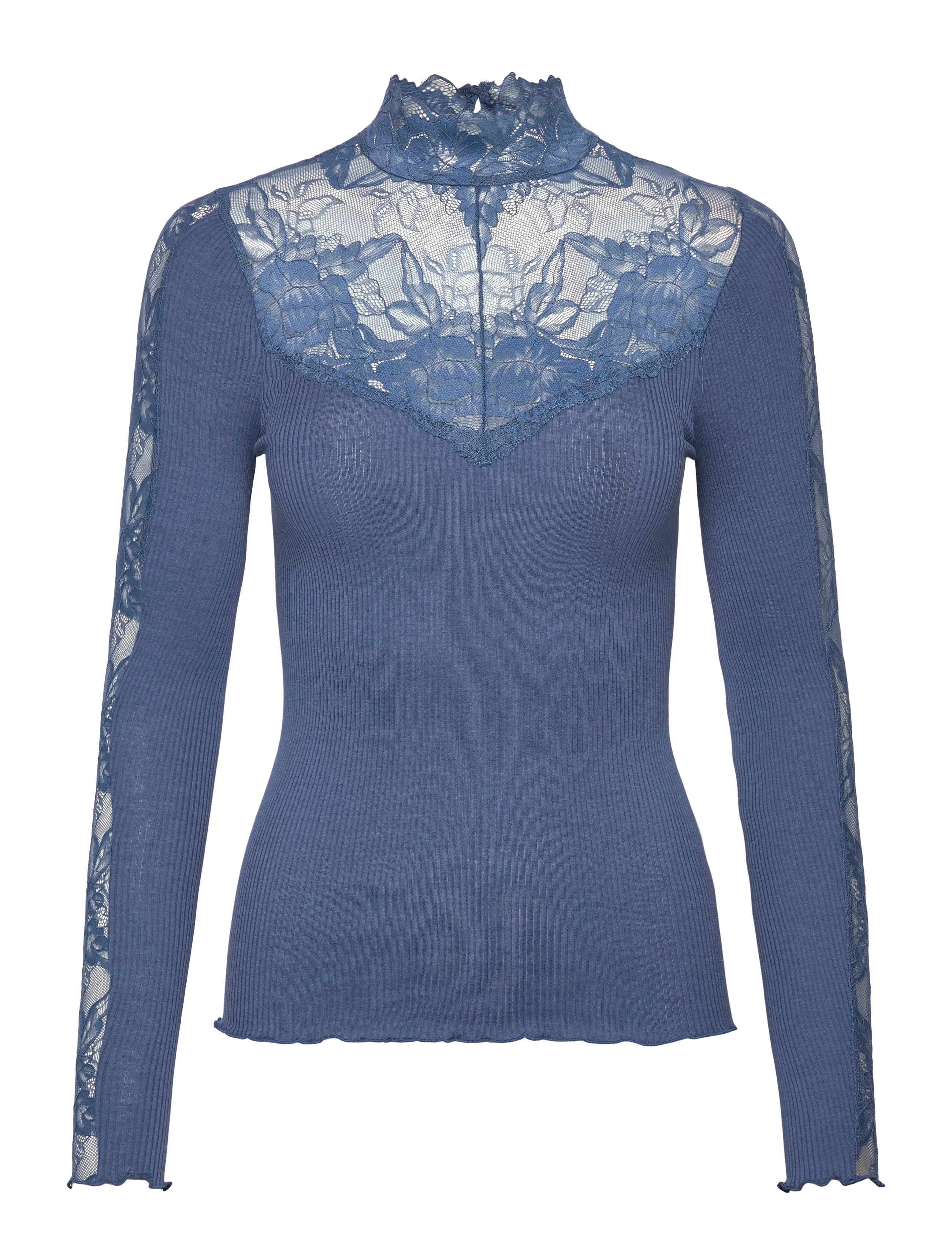 Rosemunde RWBeatha Silk LS Lace T-neck T-shir - Tøj - ENSIGN BLUE / blue