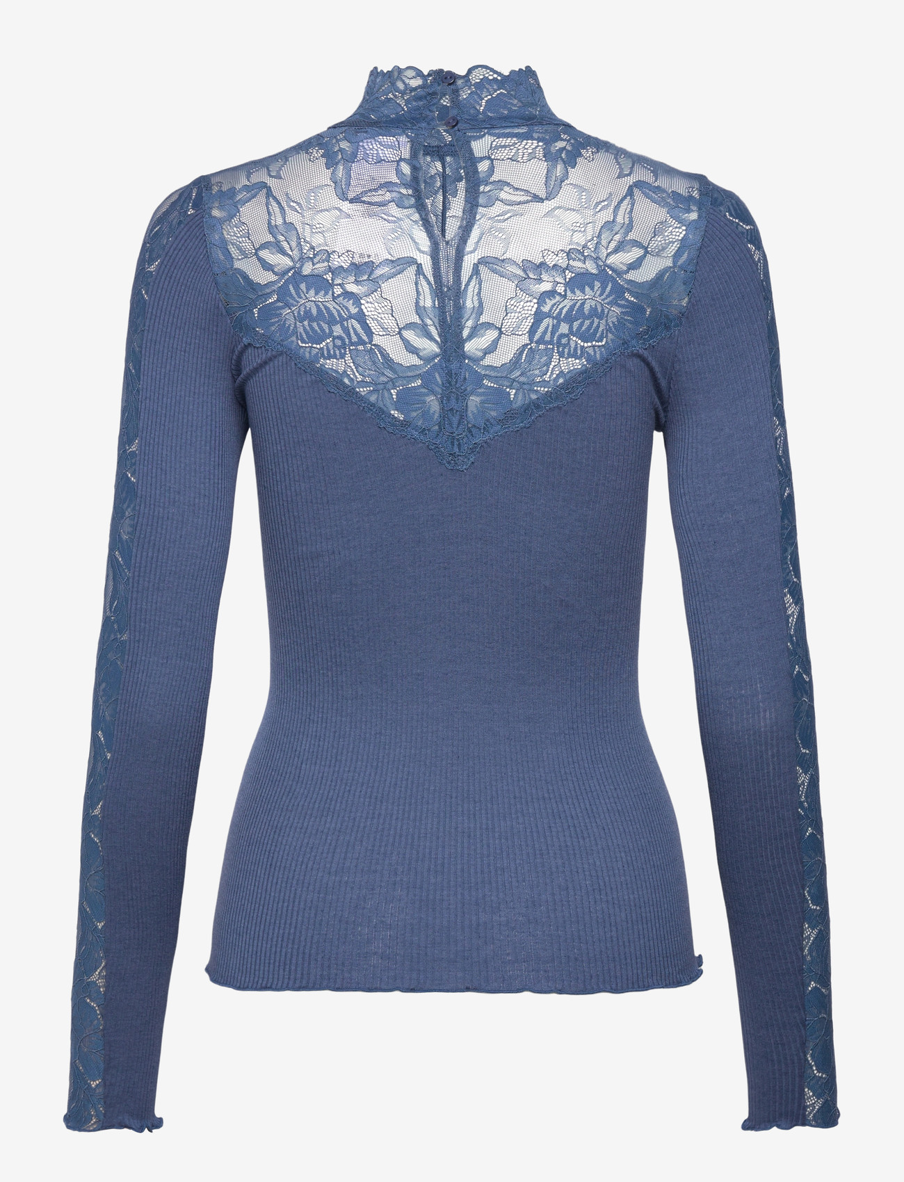 Rosemunde - RWBeatha Silk LS Lace T-neck T-shir - polotröjor - ensign blue - 1