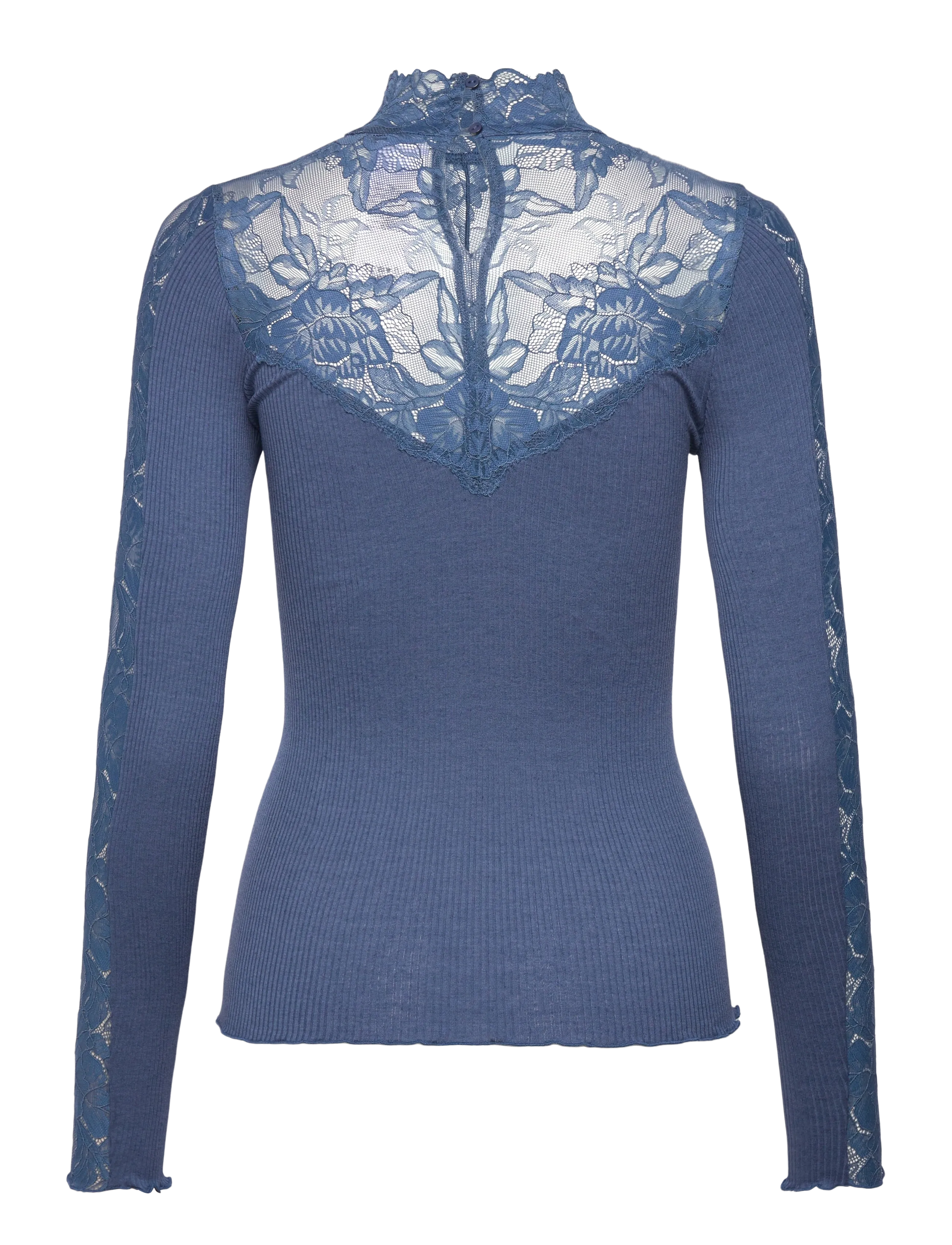 Rosemunde - RWBeatha Silk LS Lace T-neck T-shir - hauts à manches longues - ensign blue - 2