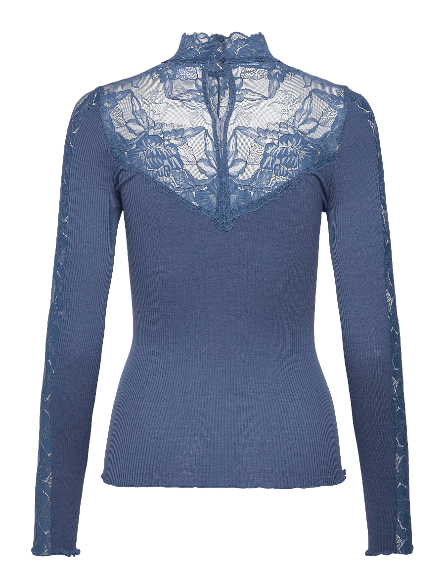 Rosemunde - RWBeatha Silk LS Lace T-neck T-shir - hauts à manches longues - ensign blue - 2