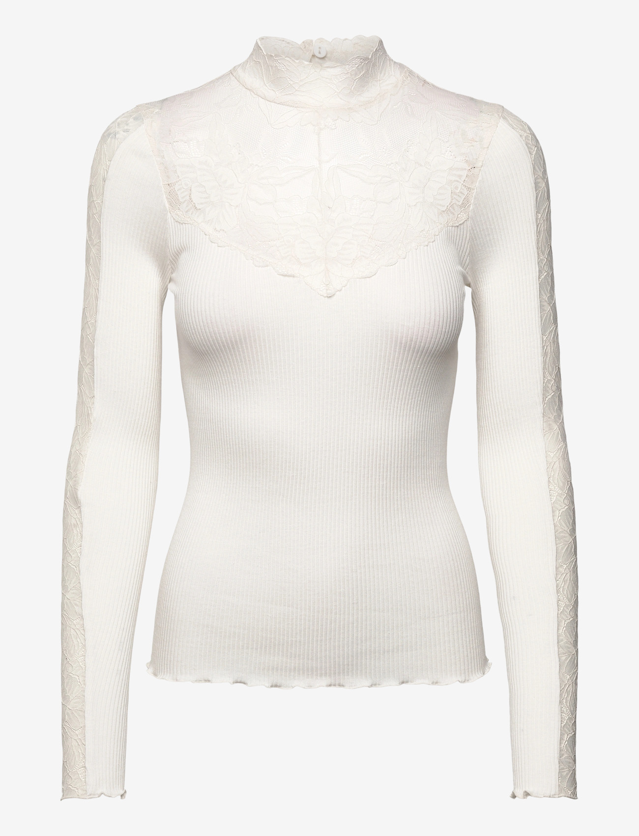 Rosemunde - RWBeatha Silk LS Lace T-neck T-shir - rollkragenpullover - ivory - 1