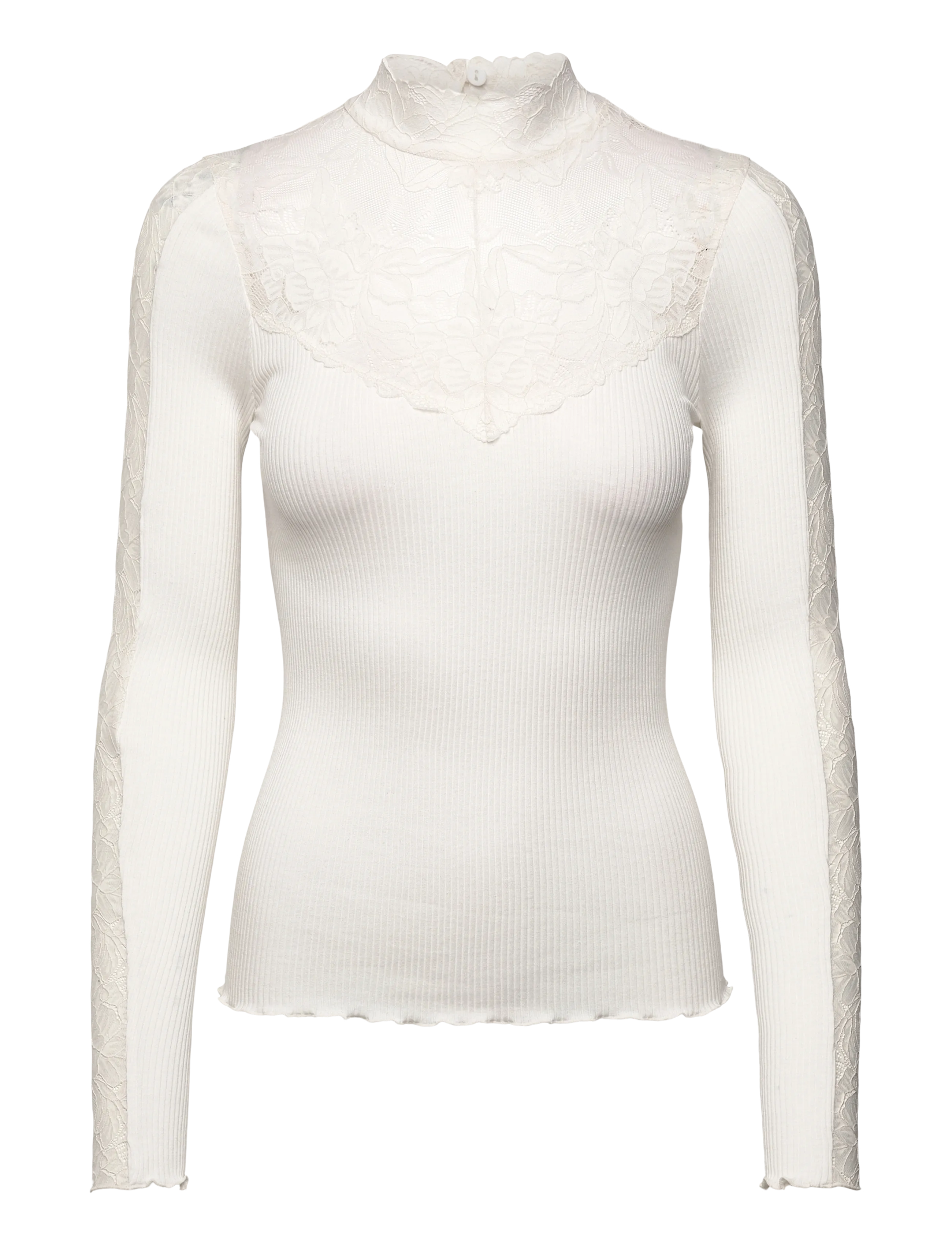 Rosemunde RWBeatha Silk LS Lace T-neck T-shir - Kollektsioonid - IVORY / cream