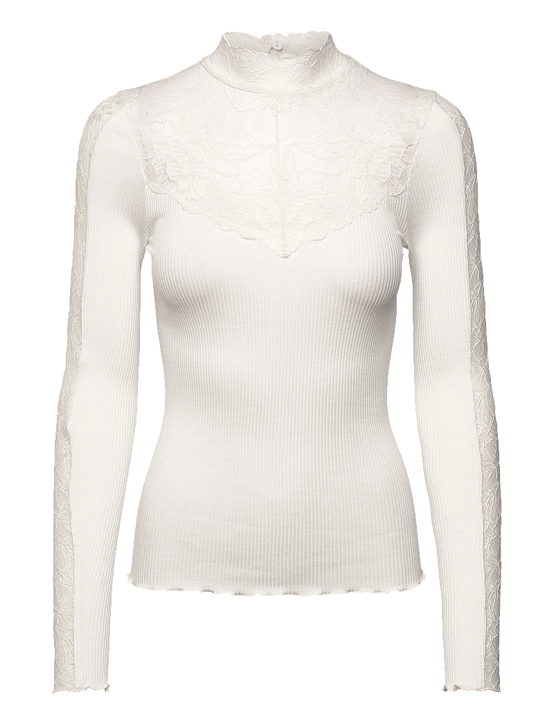 Rosemunde - RWBeatha Silk LS Lace T-neck T-shir - rollkragenpullover - ivory - 1