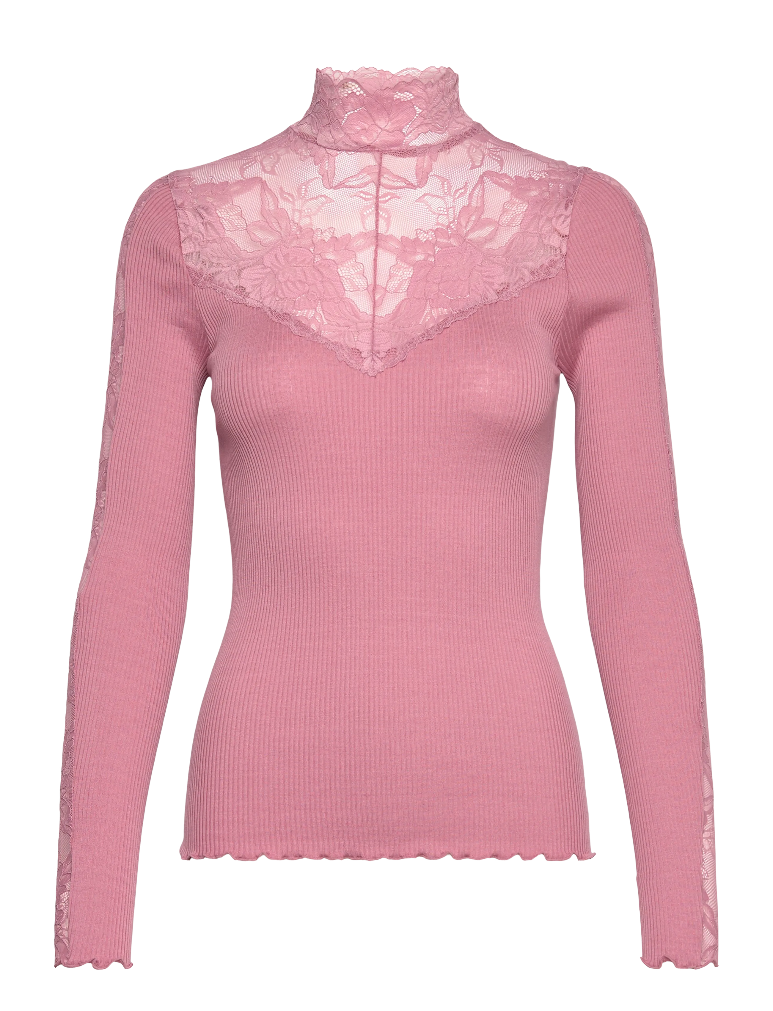 Rosemunde RWBeatha Silk LS Lace T-neck T-shir - T-Shirts & Tops - NOSTALGIA ROSE / pink/rose