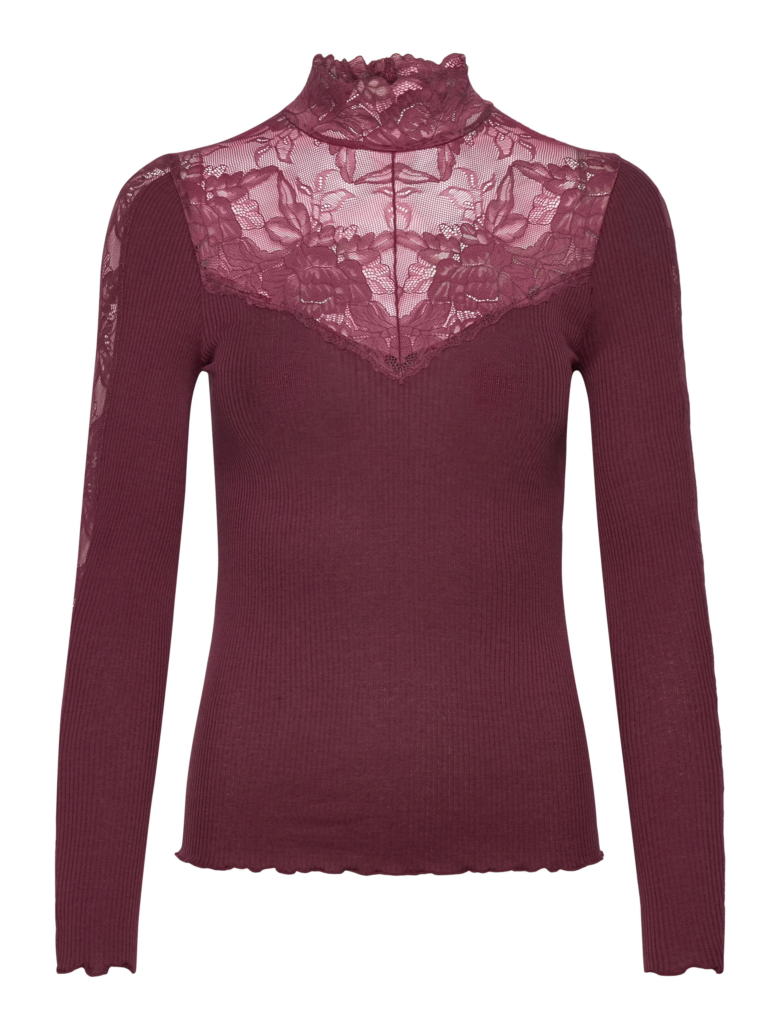 Rosemunde RWBeatha Silk LS Lace T-neck T-shir - Tøj - TAWNY PORT / burgundy