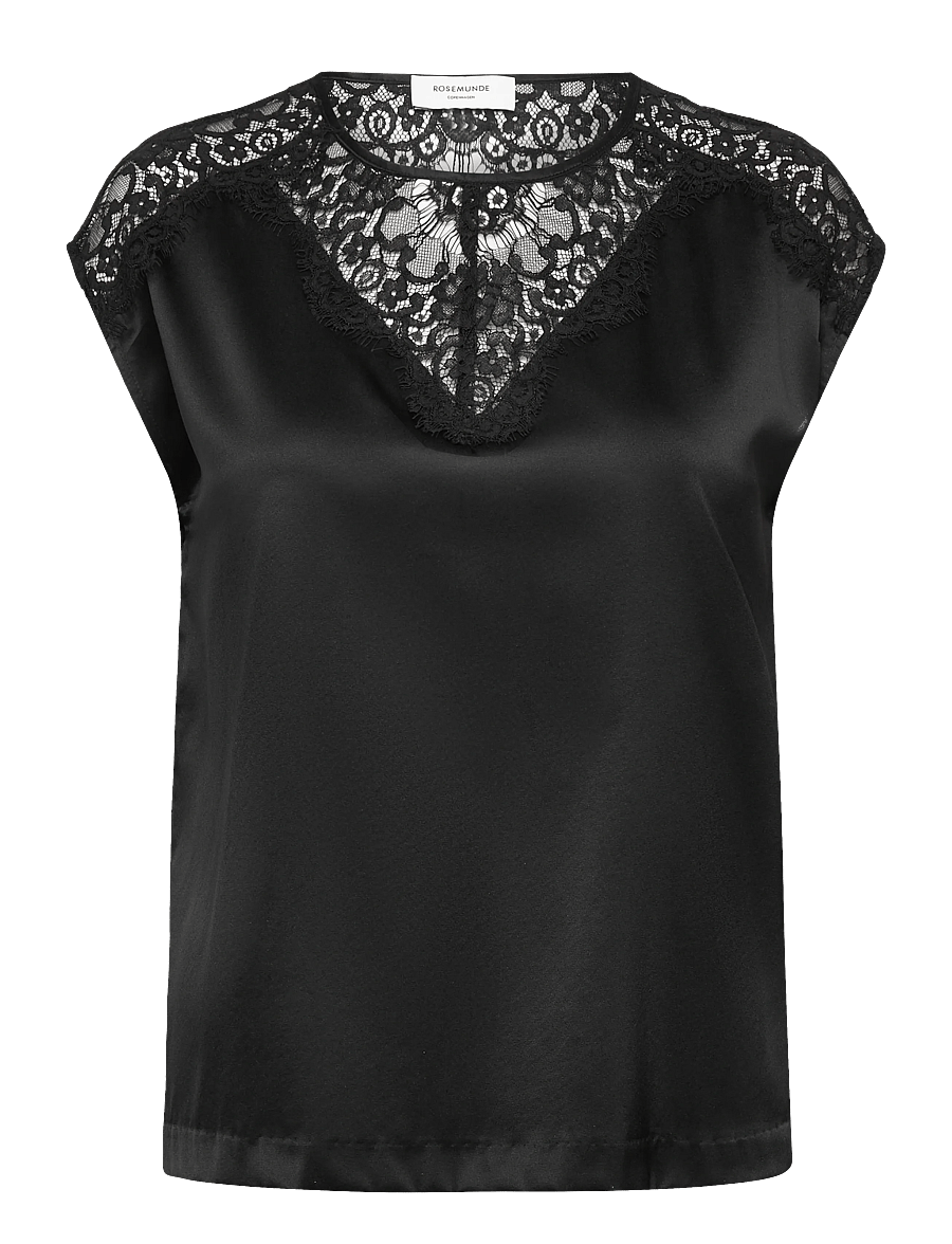 Rosemunde - RWJade Silk SL Lace Top - Ærmeløse bluser - black - 0