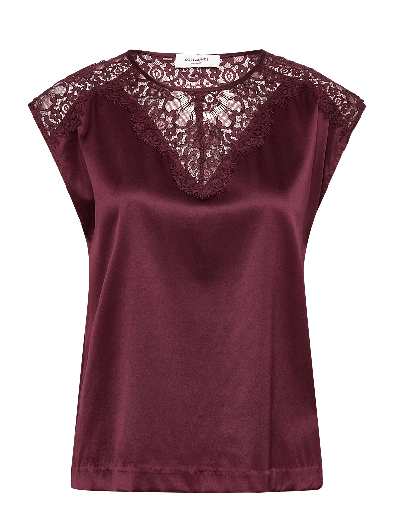 Rosemunde - RWJade Silk SL Lace Top - varrukateta pluusid - tawny port - 0