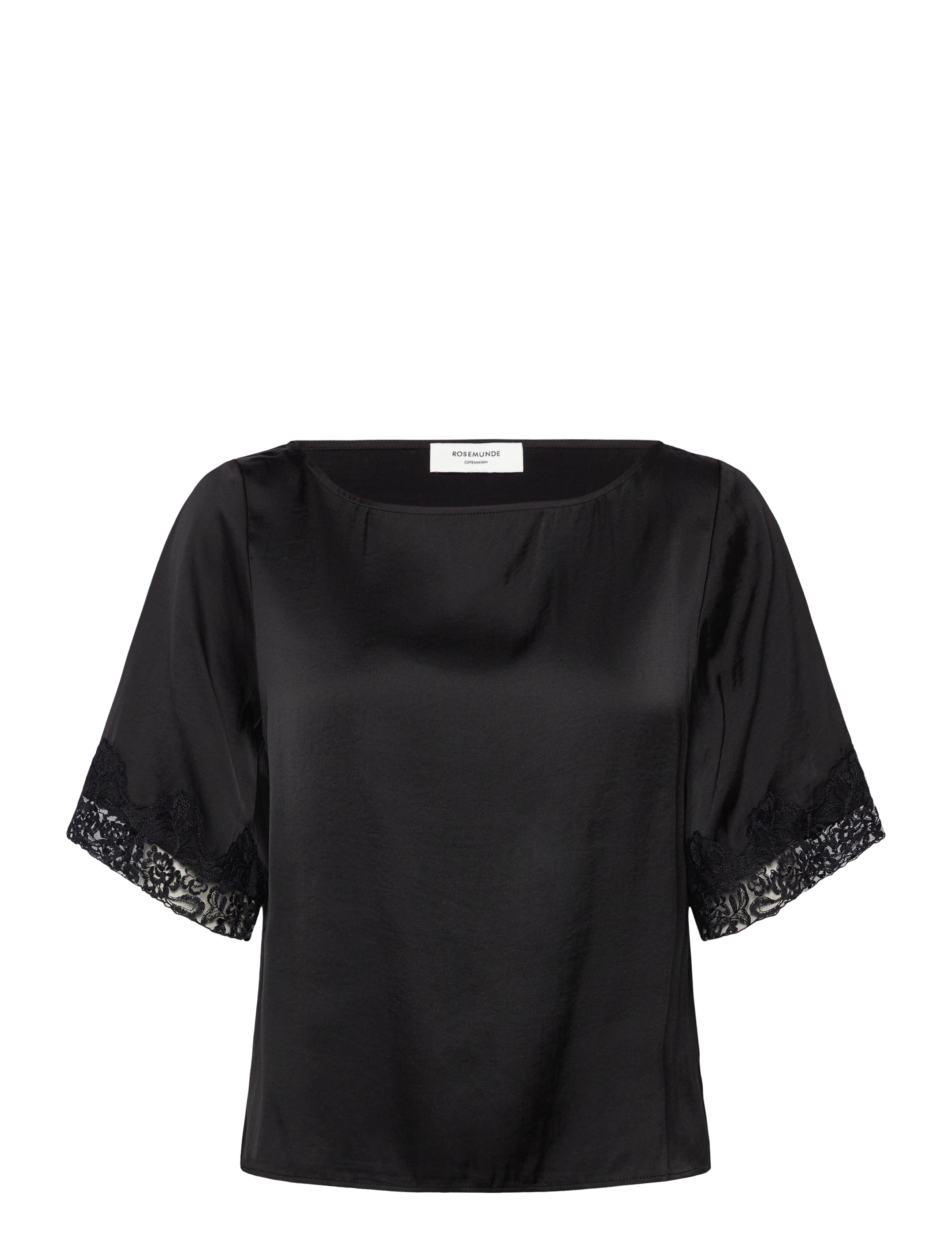 Rosemunde Rwsatina Ss Lace Boatneck Blouse, Kvinder, Blonde Bådudskæring Bluse, Sort, Str: 40